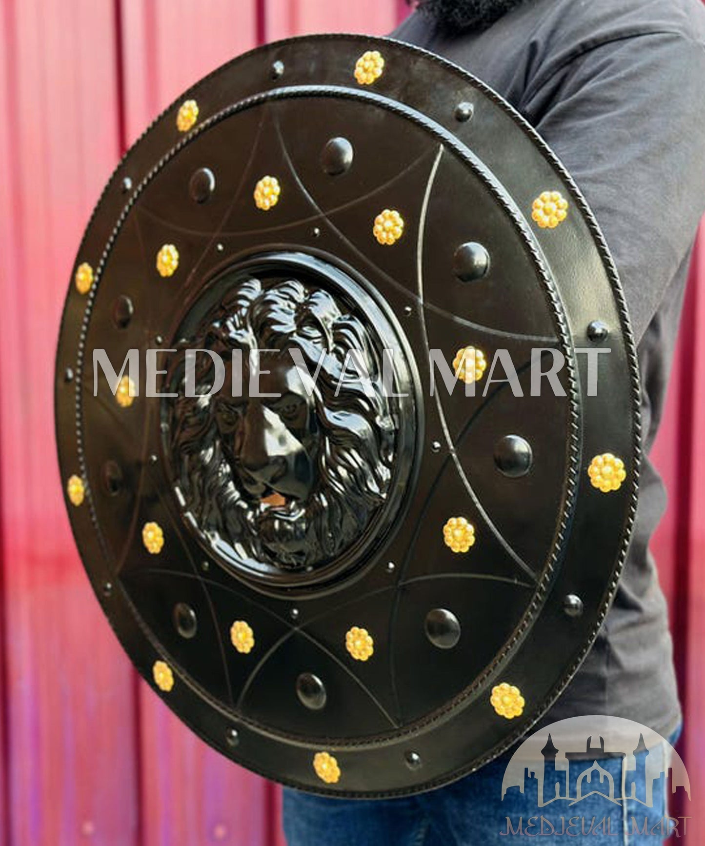 MEDIEVALMART FR Bouclier Médiéval Templier Inspiré de la Croix Zelda & Diable en Bois – Finition Bleue & Or | Cadeau pour Noël