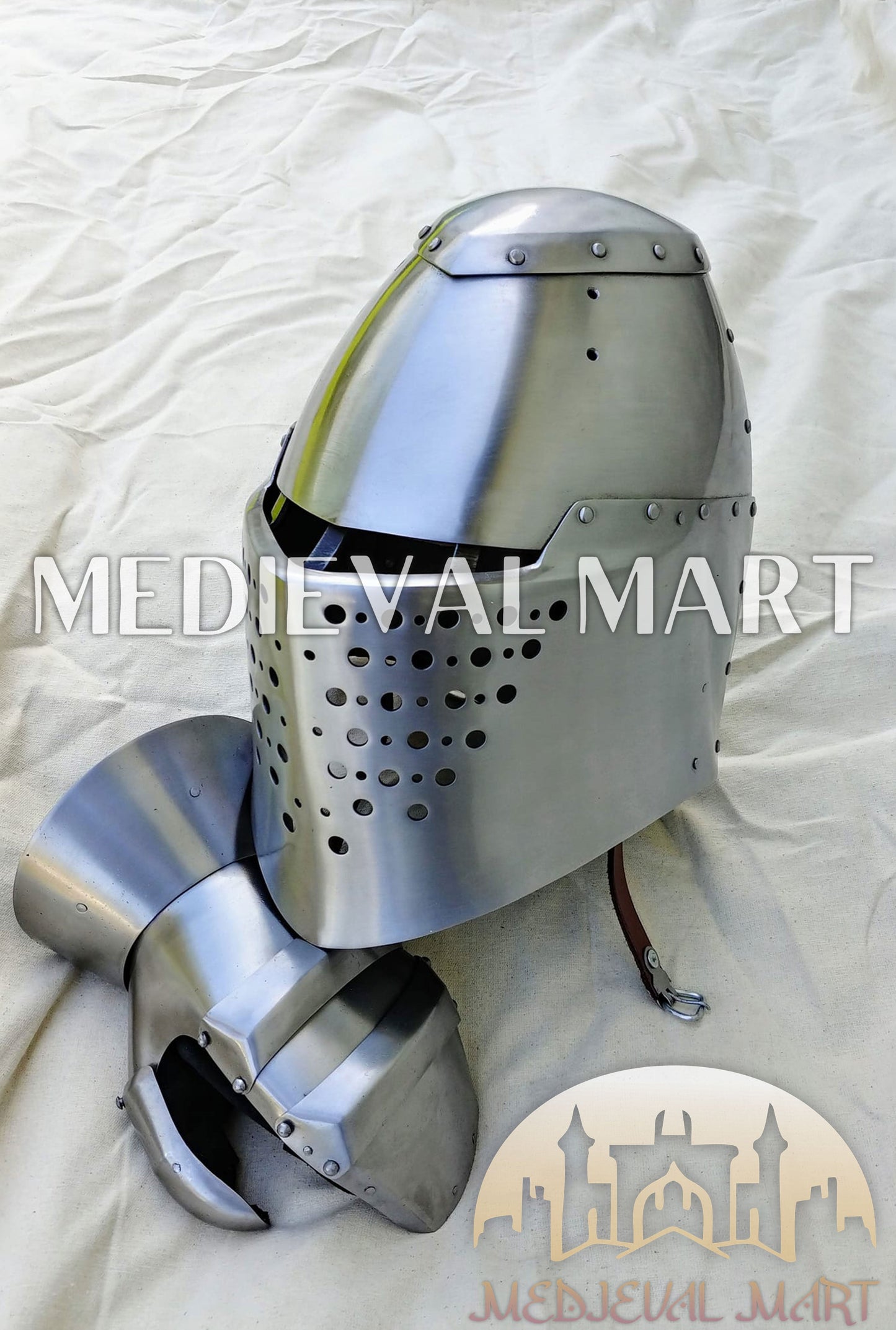 MEDIEVALMART FR Armure de Combat du XIVe Siècle – Ensemble Complet d’Armure de Buhurt avec Bassinet Klappvisor & Épée