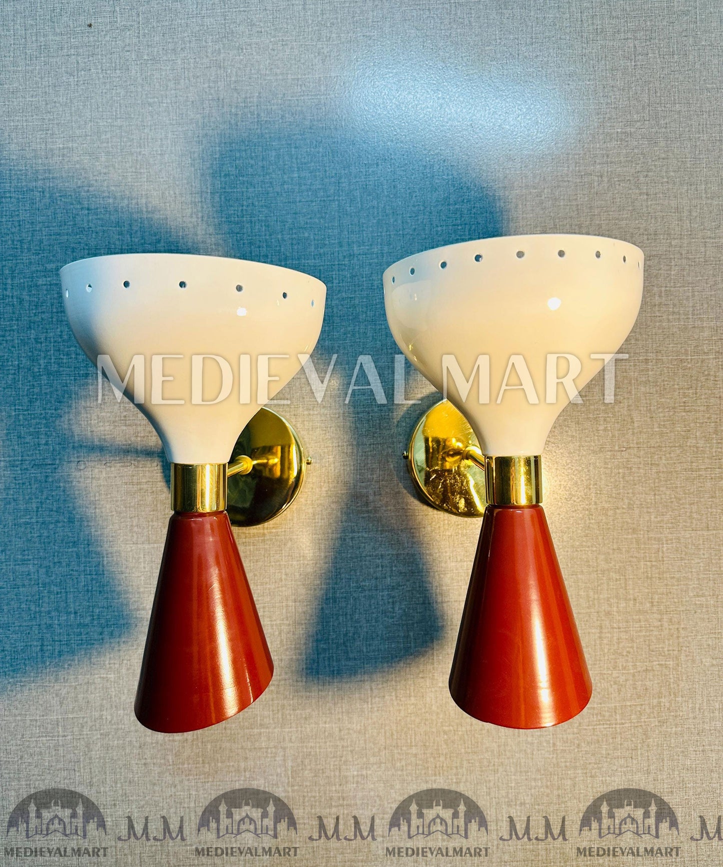 MEDIEVALMART FR Applique Murale À Double Cône En Laiton Marron, Lampe De Coiffeuse Fabriquée À La Main