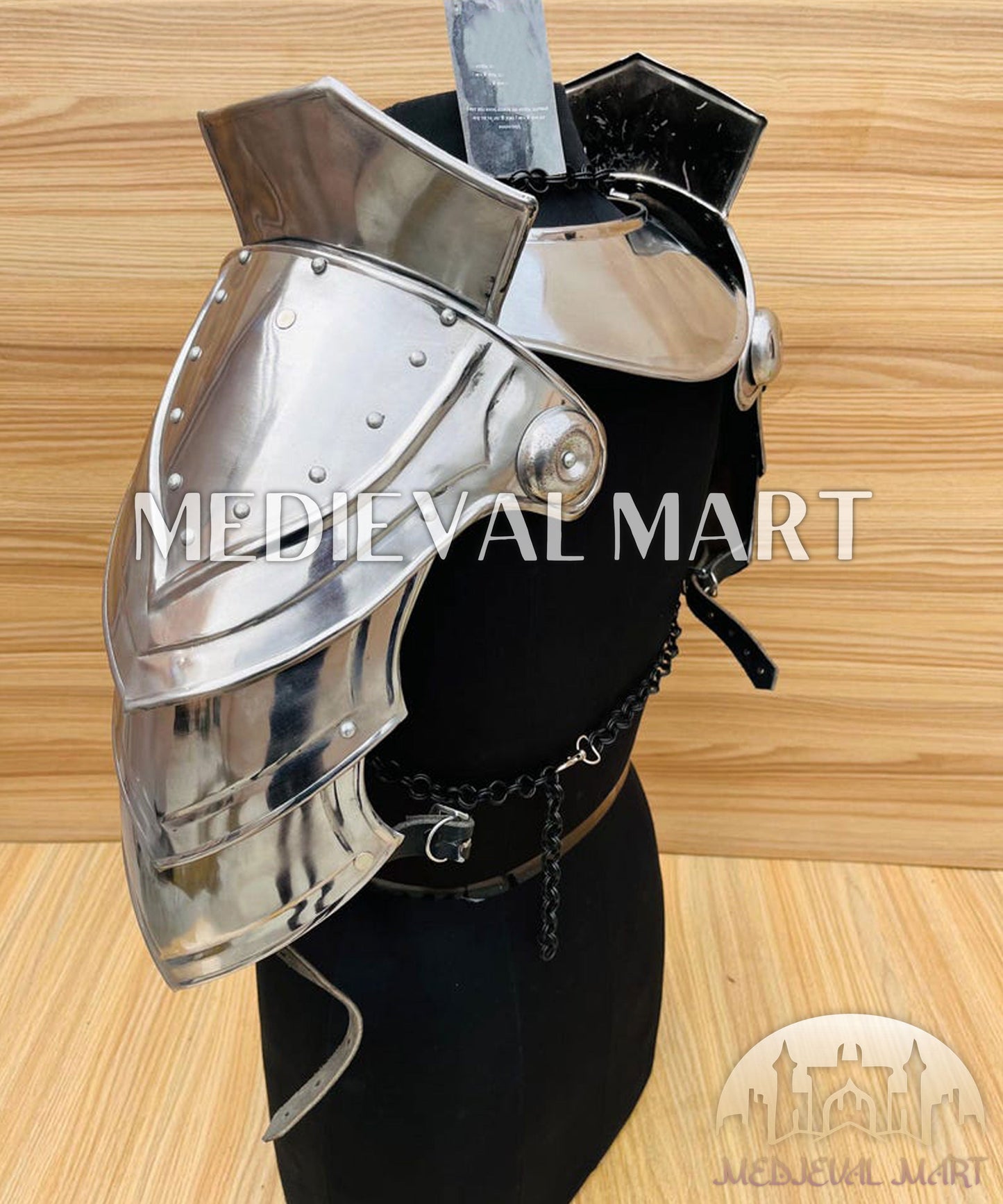 MEDIEVALMART FR Bouclier Viking Iconique Valhalla Noir/Gris – Ivar le Désossé avec Pointes en Fer | Cadeau pour Papa