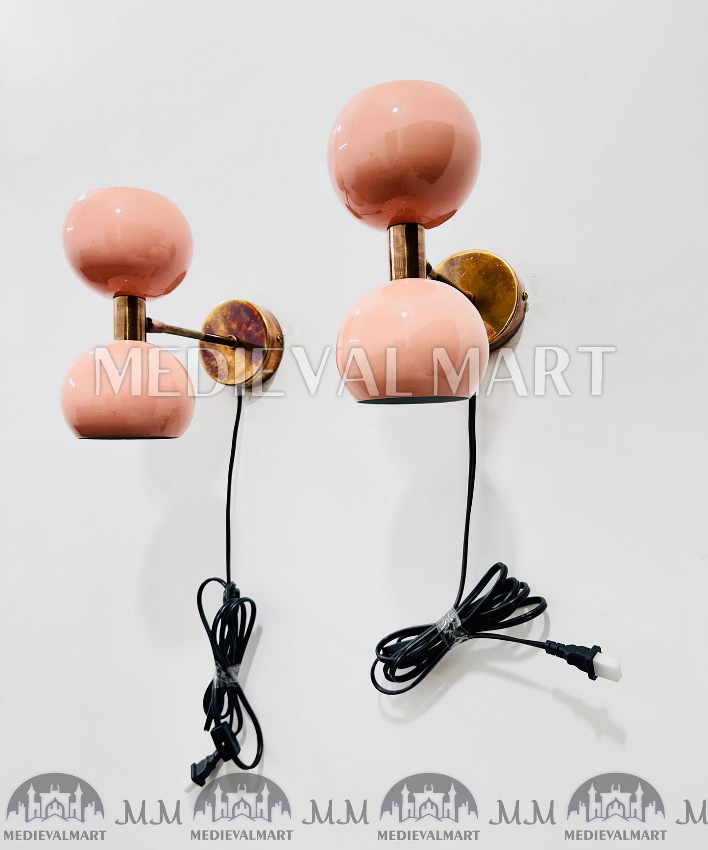 MEDIEVALMART FR Applique Murale À Double Cône En Laiton Marron, Lampe De Coiffeuse Fabriquée À La Main