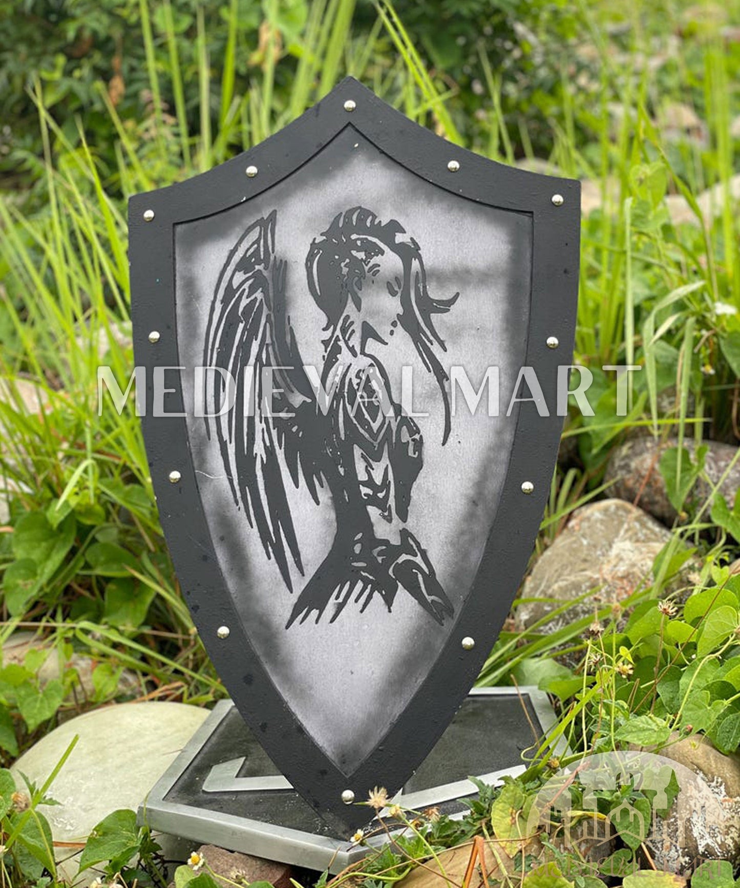 MEDIEVALMART FR Bouclier Médiéval Templier Inspiré de la Croix Zelda & Diable en Bois – Finition Bleue & Or | Cadeau pour Noël