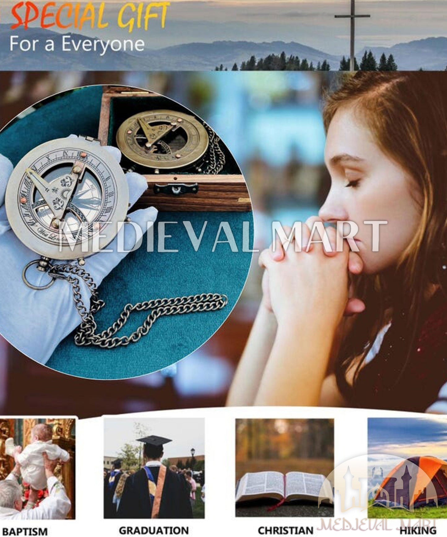 MEDIEVALMART FR Boussole Nautique Vintage Trip Gear en Laiton – Finition Or Brillant avec Base en Bois | Cadeau pour Maman