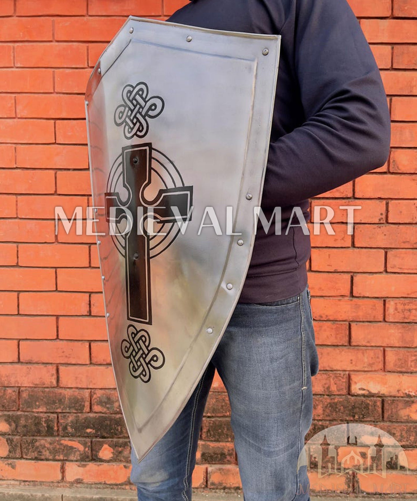 MEDIEVALMART FR Bouclier Médiéval Templier Inspiré de la Croix Zelda & Diable en Bois – Finition Bleue & Or | Cadeau pour Noël