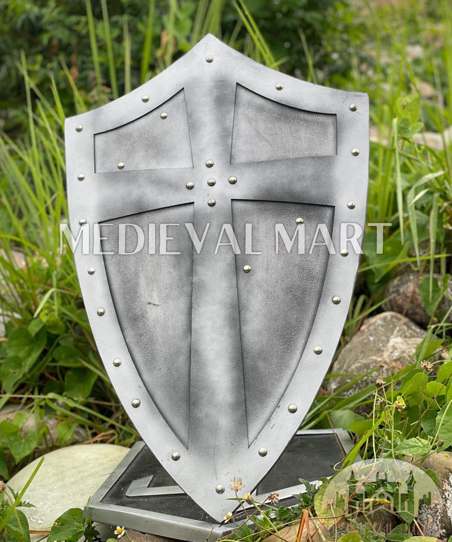 MEDIEVALMART FR Bouclier Médiéval Templier Inspiré de la Croix Zelda & Diable en Bois – Finition Bleue & Or | Cadeau pour Noël