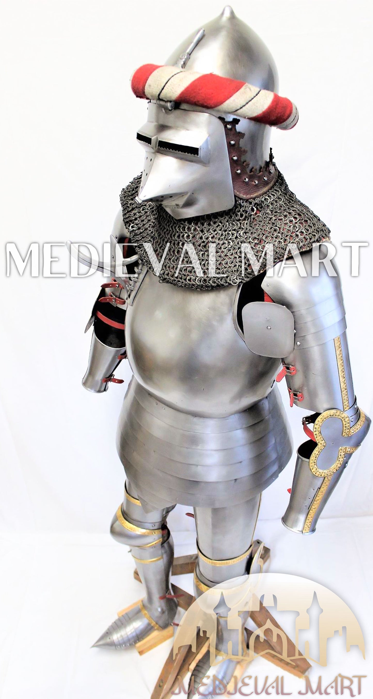MEDIEVALMART FR Armure de Combat du XIVe Siècle – Ensemble Complet d’Armure de Buhurt avec Bassinet Klappvisor & Épée