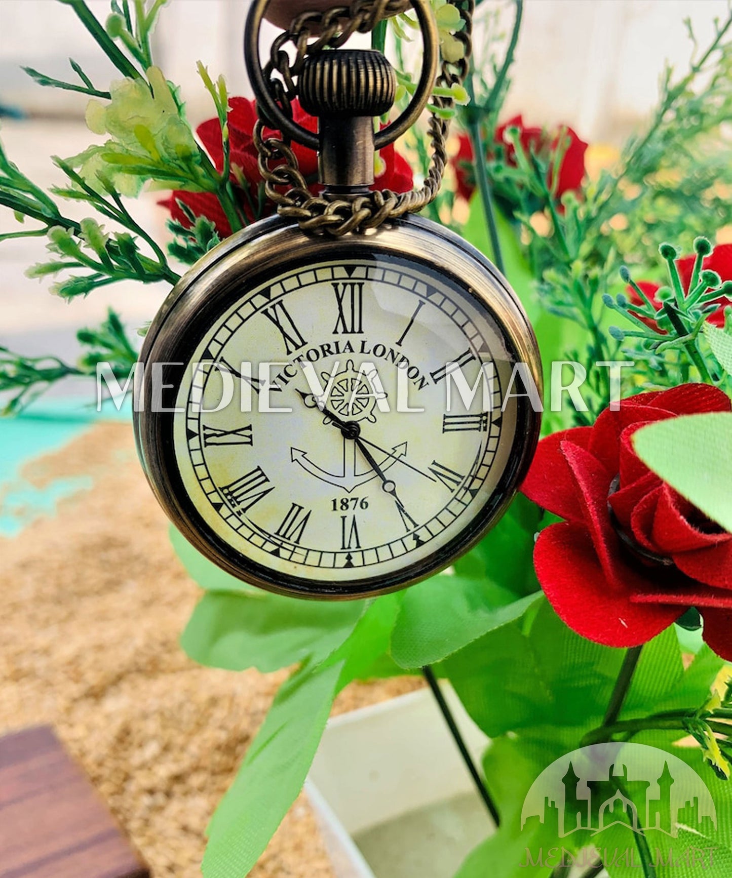 MEDIEVALMART FR Boussole Nautique Vintage Trip Gear en Laiton – Finition Or Brillant avec Base en Bois | Cadeau pour Maman