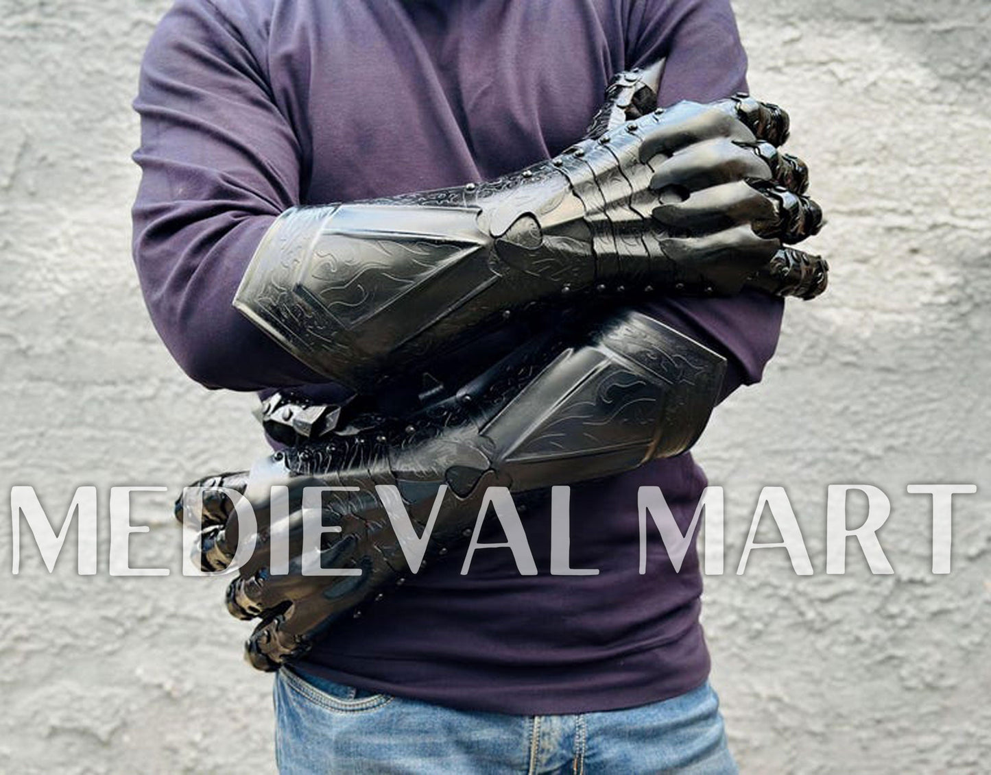 MEDIEVALMART FR Ensemble De Gantelets Dorés Inspirés De Sauron Witcher LOTR Avec Étoile Bleue – Gants D’Armure Cosplay