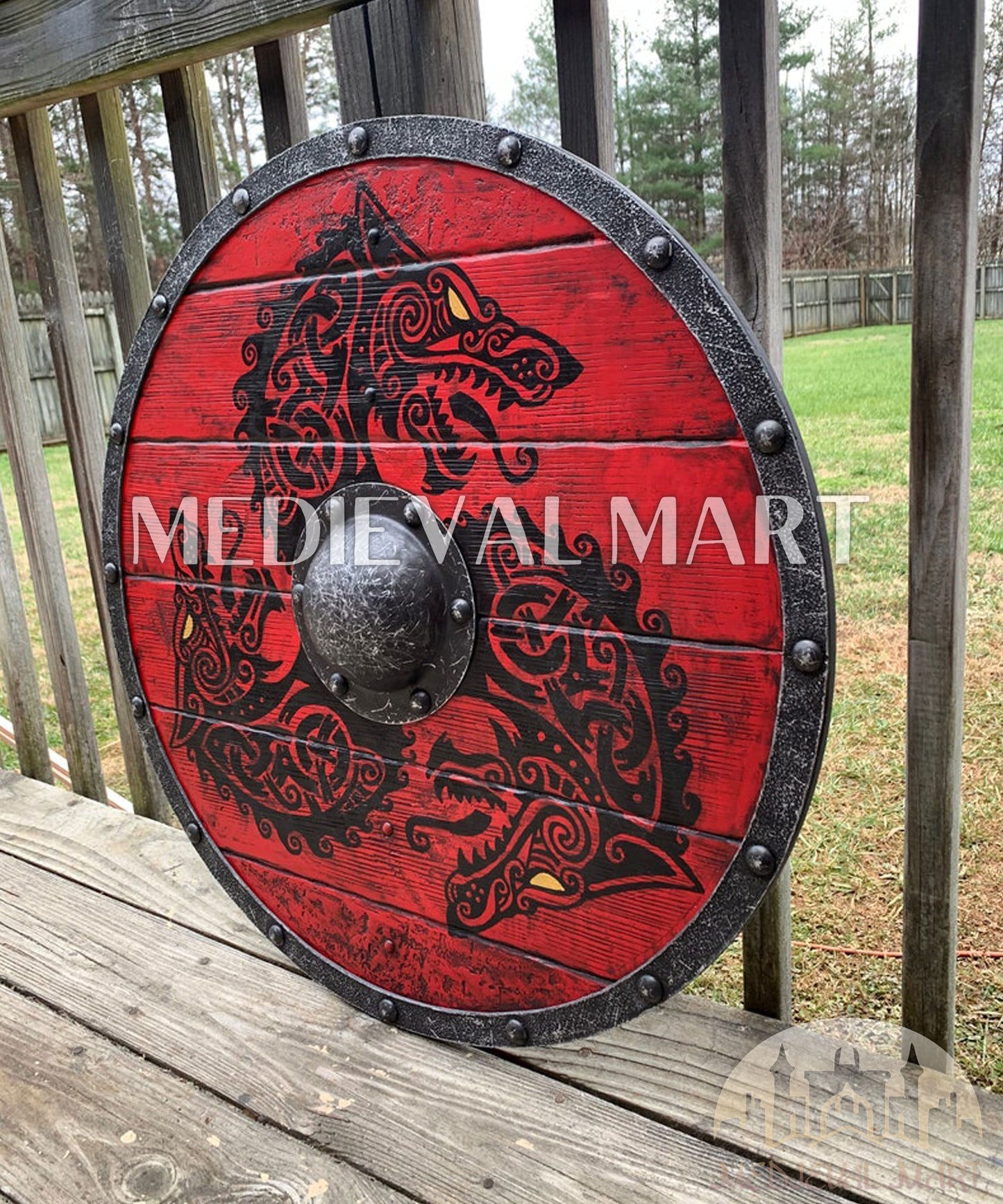 MEDIEVALMART FR Bouclier Viking Iconique Jarl Borg à Pointes en Fer – Bouclier Viking Battleworn | Cadeau pour Papa