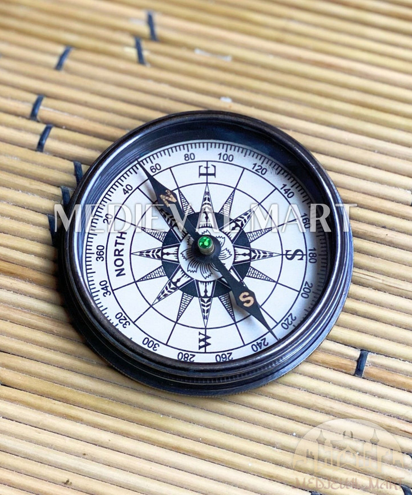 MEDIEVALMART FR Boussole Nautique Vintage Trip Gear en Laiton – Finition Or Brillant avec Base en Bois | Cadeau pour Maman