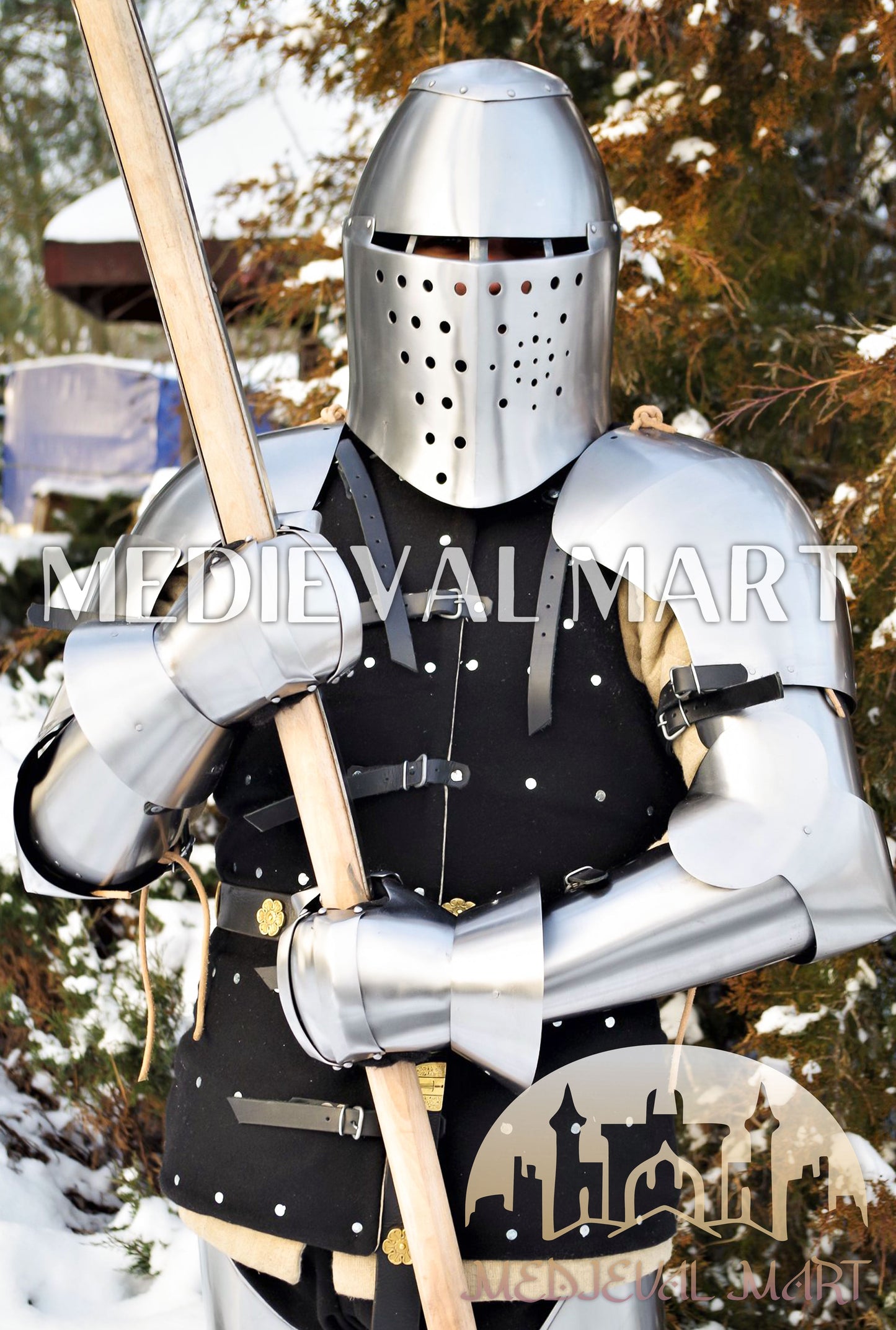 MEDIEVALMART FR Armure de Combat du XIVe Siècle – Ensemble Complet d’Armure de Buhurt avec Bassinet Klappvisor & Épée