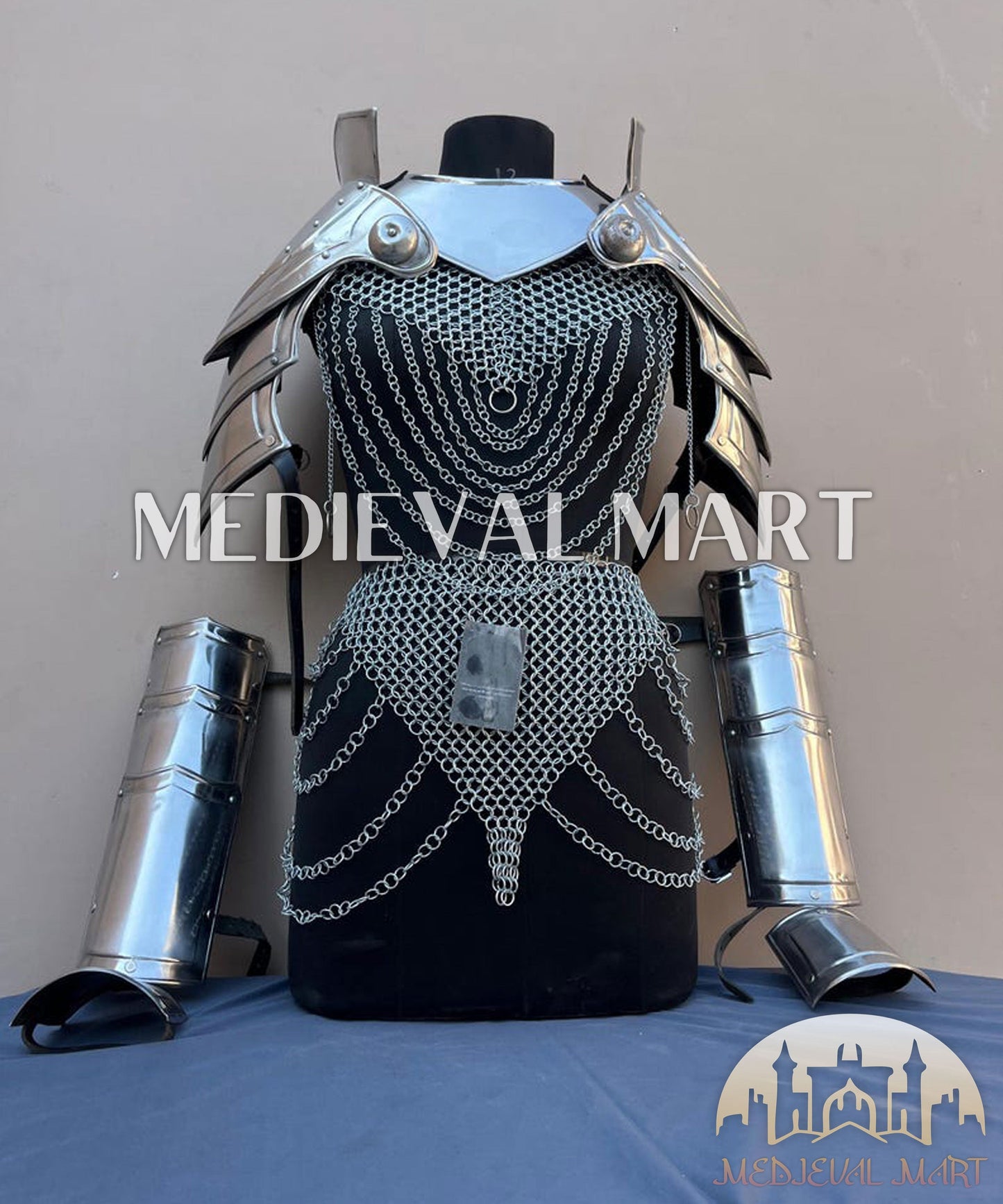 MEDIEVALMART FR Bouclier Viking Iconique Valhalla Noir/Gris – Ivar le Désossé avec Pointes en Fer | Cadeau pour Papa