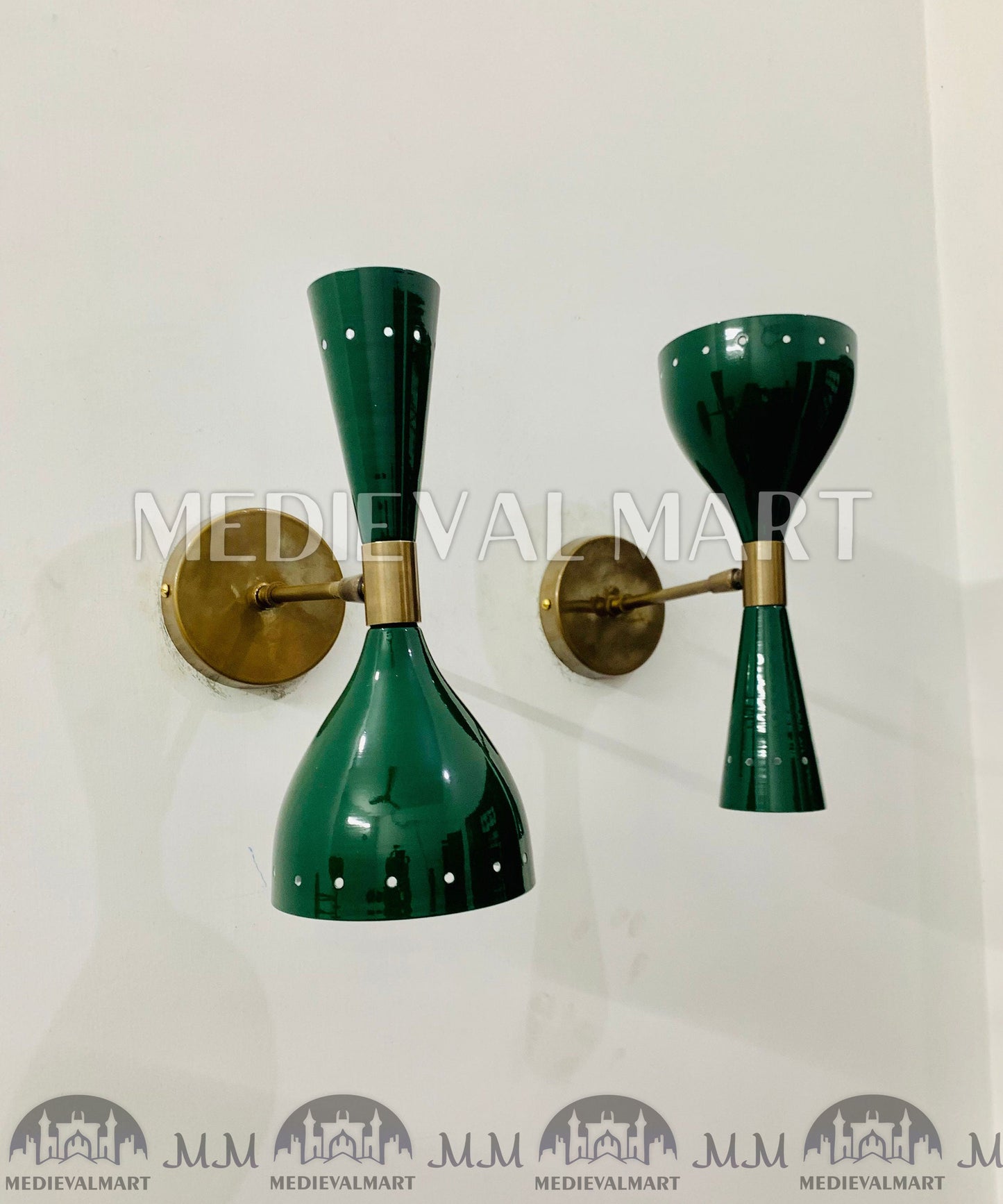 MEDIEVALMART FR Applique Murale À Double Cône En Laiton Marron, Lampe De Coiffeuse Fabriquée À La Main