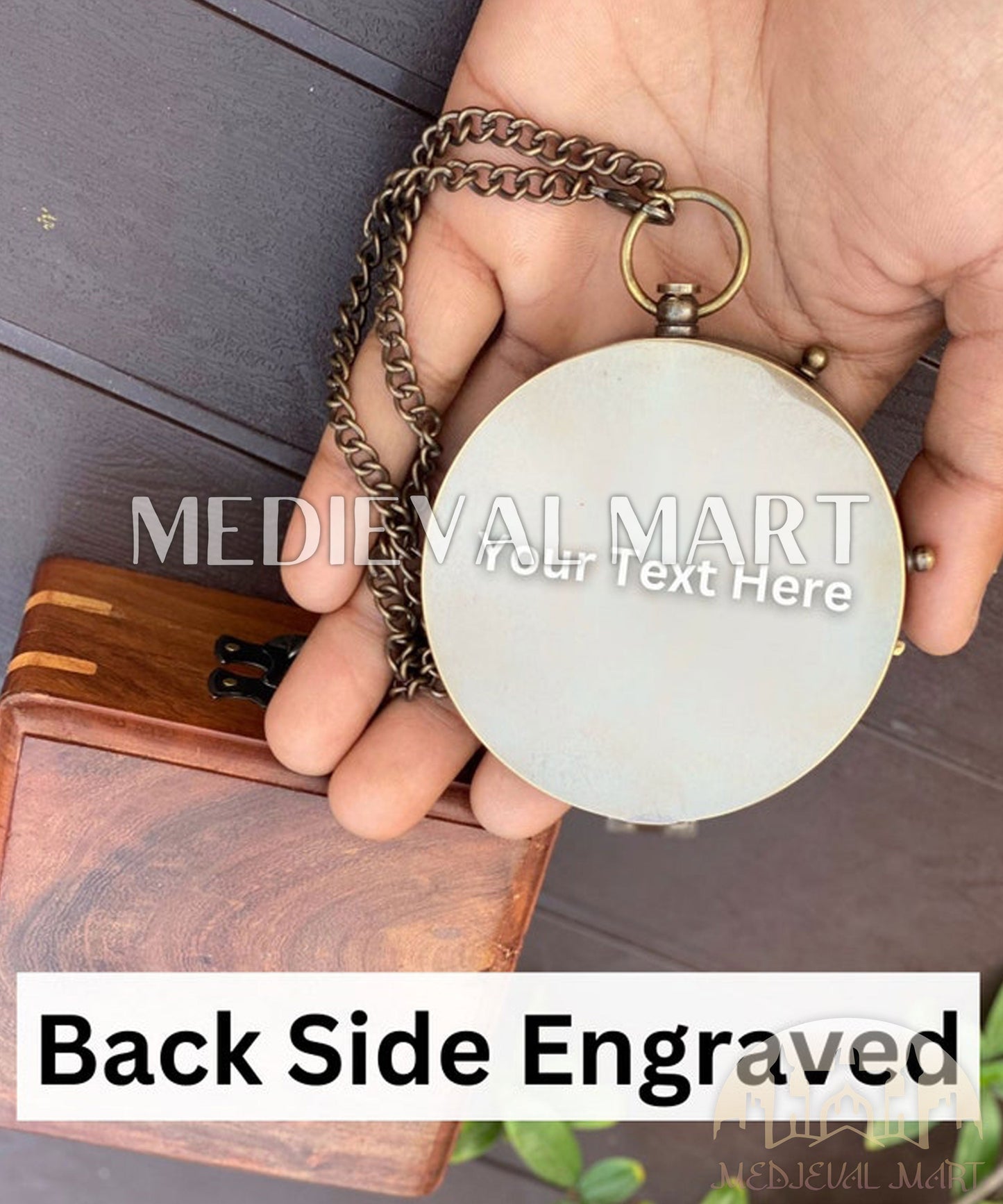 MEDIEVALMART FR Boussole Nautique Vintage Trip Gear en Laiton – Finition Or Brillant avec Base en Bois | Cadeau pour Maman