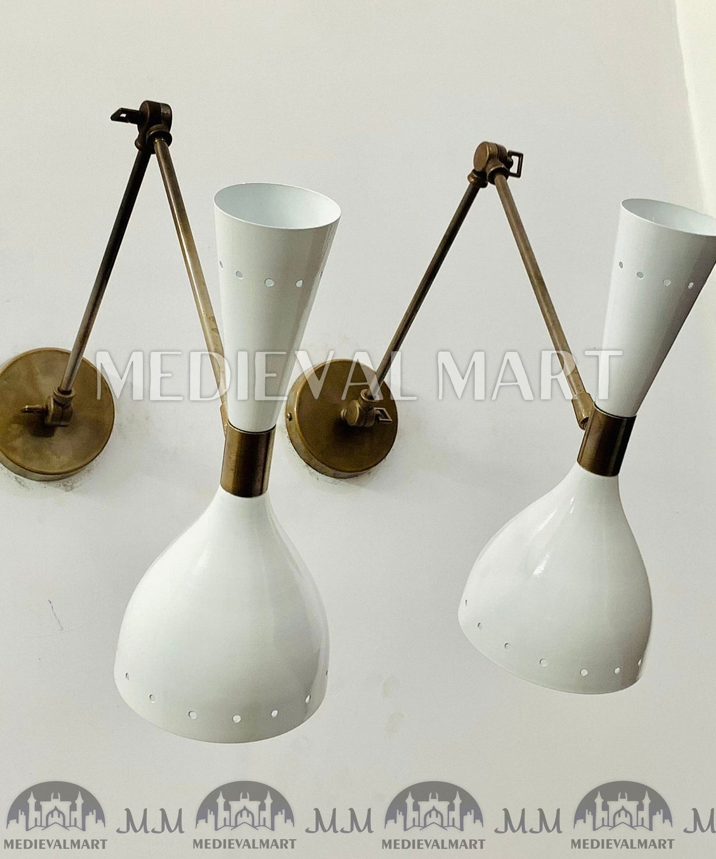 MEDIEVALMART FR Applique Murale À Double Cône En Laiton Marron, Lampe De Coiffeuse Fabriquée À La Main