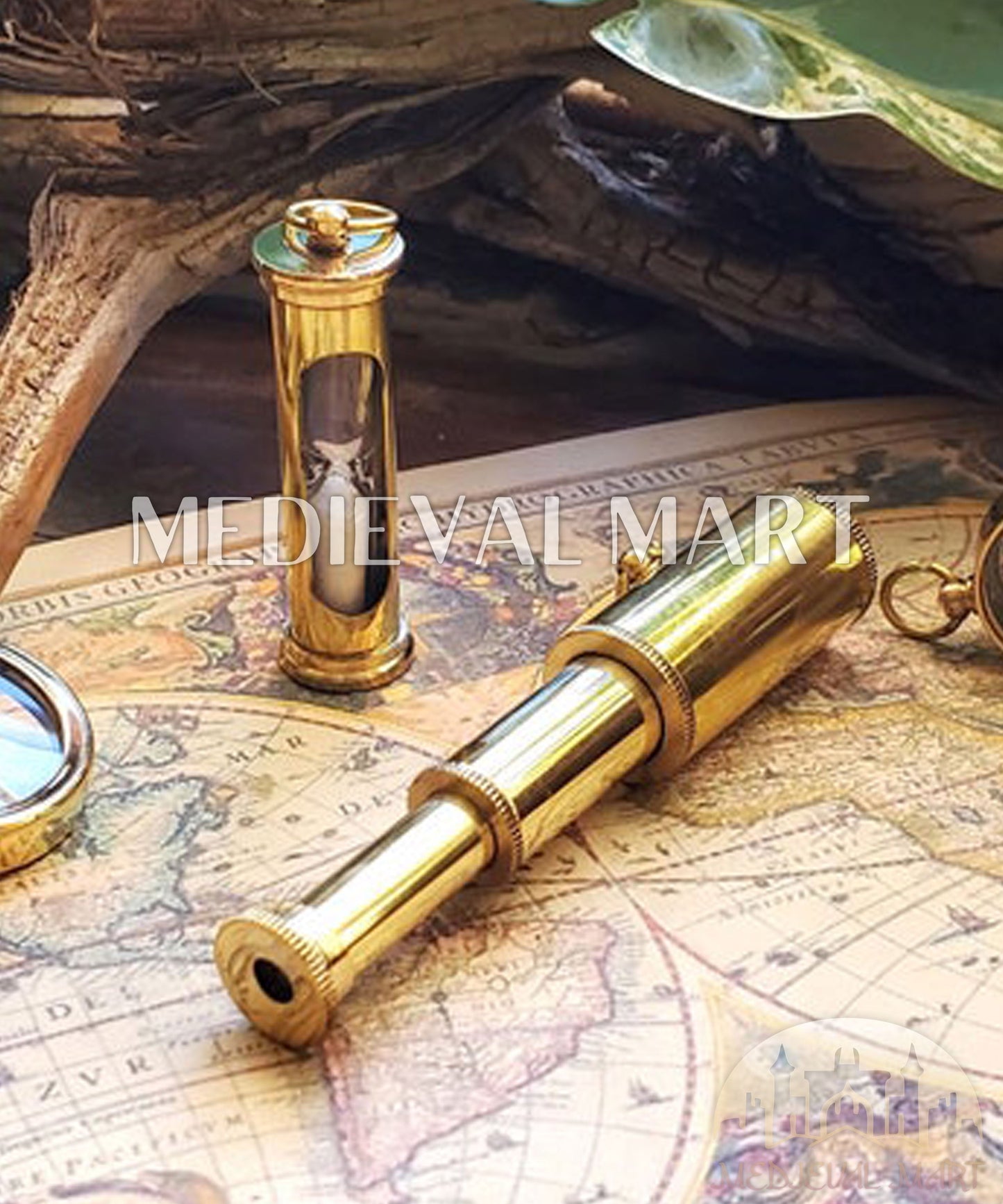 MEDIEVALMART FR Longue-Vue Nautique Antique 50X en Laiton – Télescope Portable de 18" pour Décoration Nautique