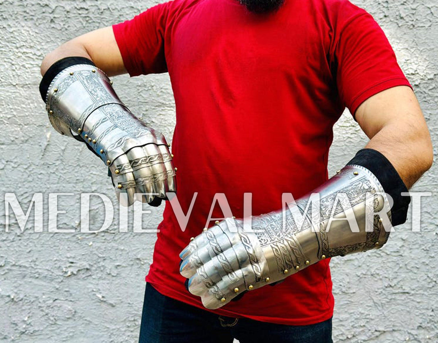 MEDIEVALMART FR Ensemble Exclusif De Gantelets Noirs Inspirés De Sauron Witcher LOTR Avec Décor Doré