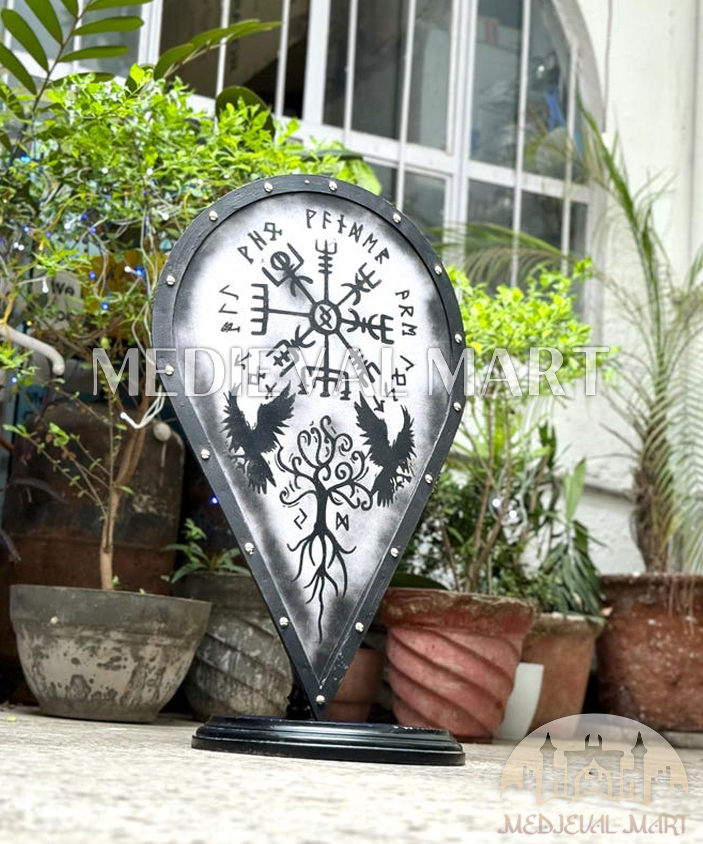 MEDIEVALMART FR Bouclier Médiéval Templier Inspiré de la Croix Zelda & Diable en Bois – Finition Bleue & Or | Cadeau pour Noël