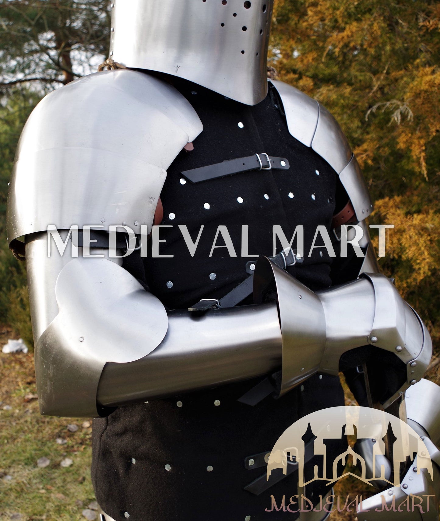 MEDIEVALMART FR Armure de Combat du XIVe Siècle – Ensemble Complet d’Armure de Buhurt avec Bassinet Klappvisor & Épée