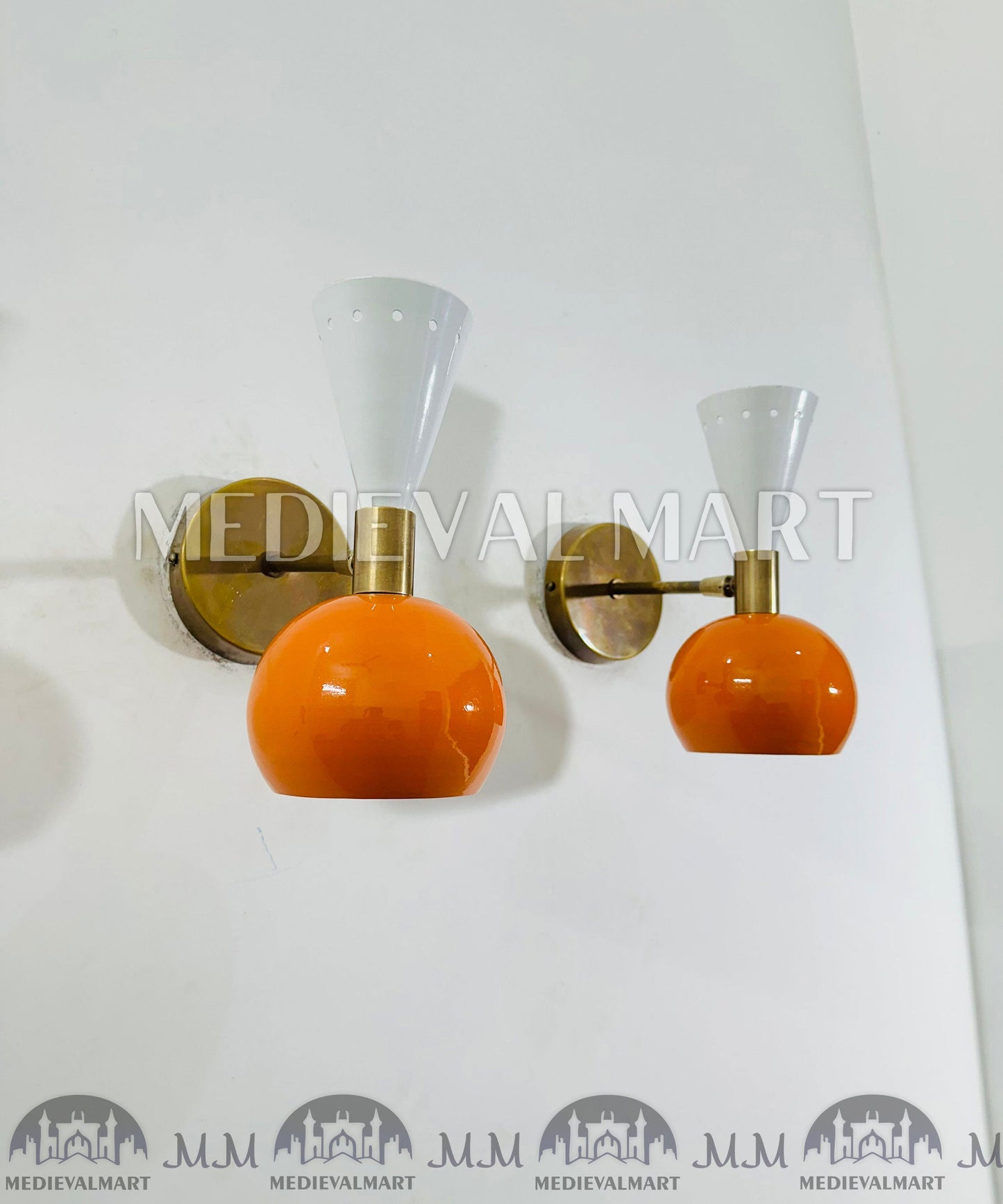 MEDIEVALMART FR Applique Murale À Double Cône En Laiton Marron, Lampe De Coiffeuse Fabriquée À La Main