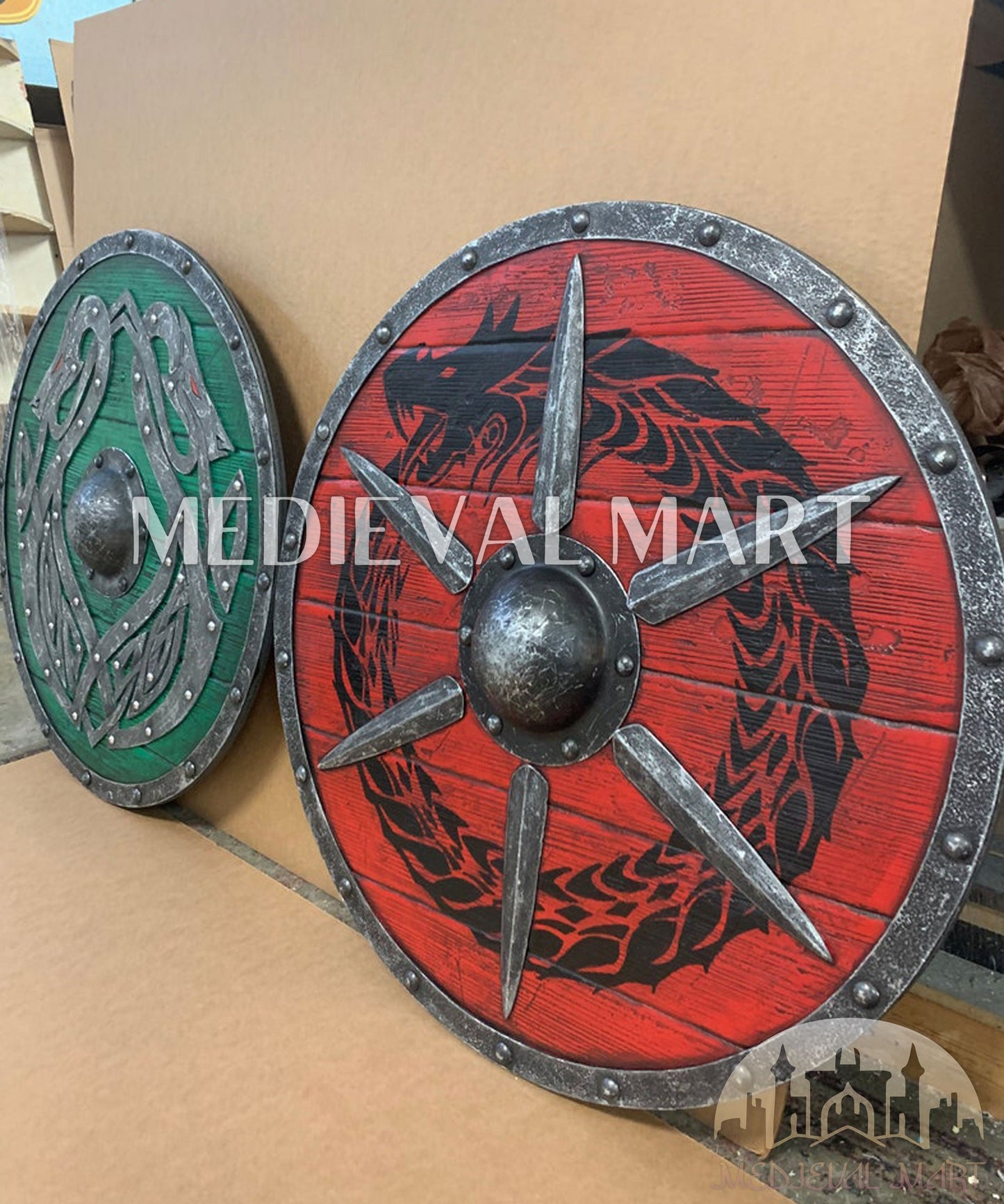 MEDIEVALMART FR Bouclier Viking Iconique Jarl Borg à Pointes en Fer – Bouclier Viking Battleworn | Cadeau pour Papa