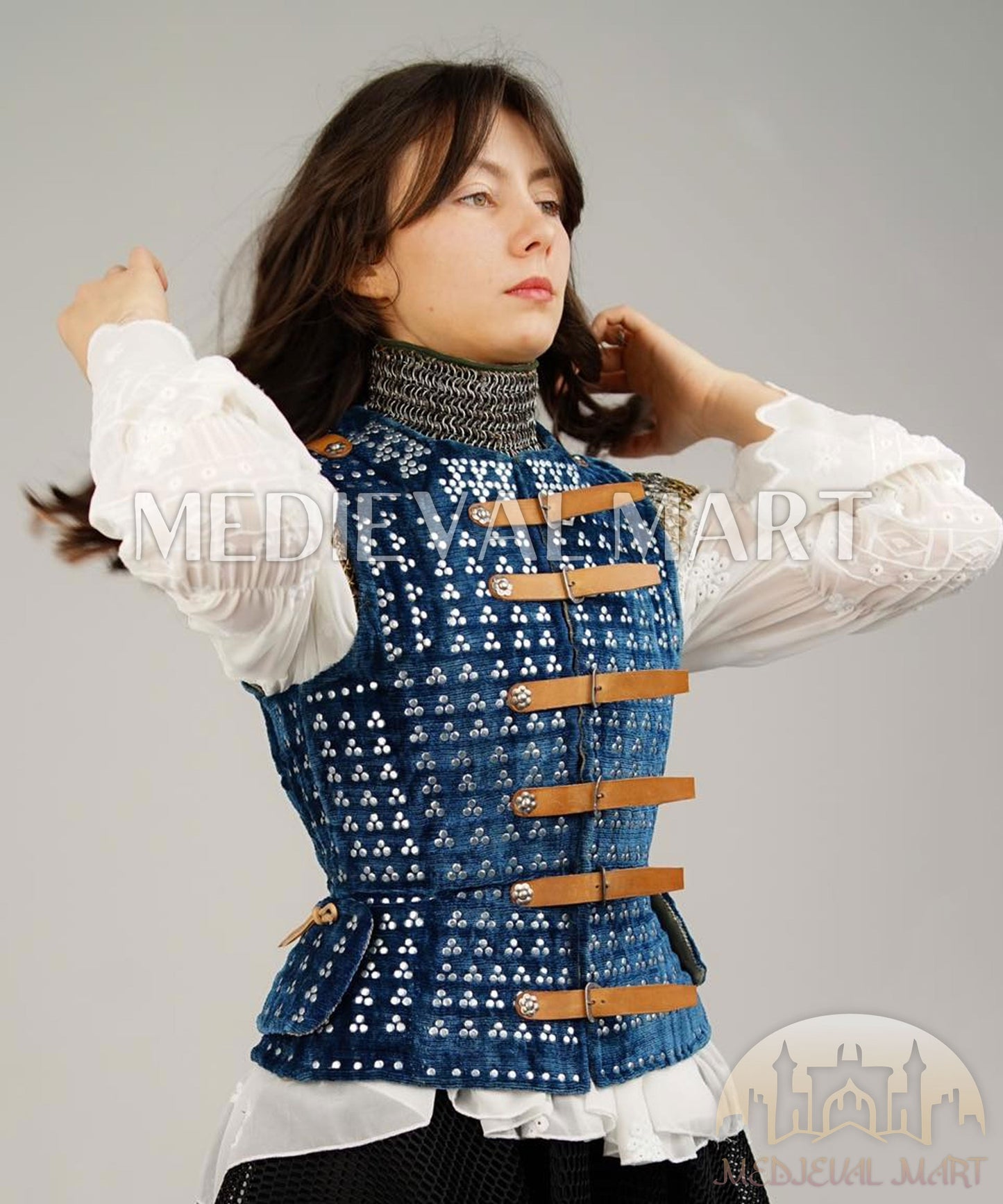 MEDIEVALMART  Brigandine Renaissance Espagnole PREMIUM Bleue – Édition Spéciale Femme – Idéale pour Adolescentes