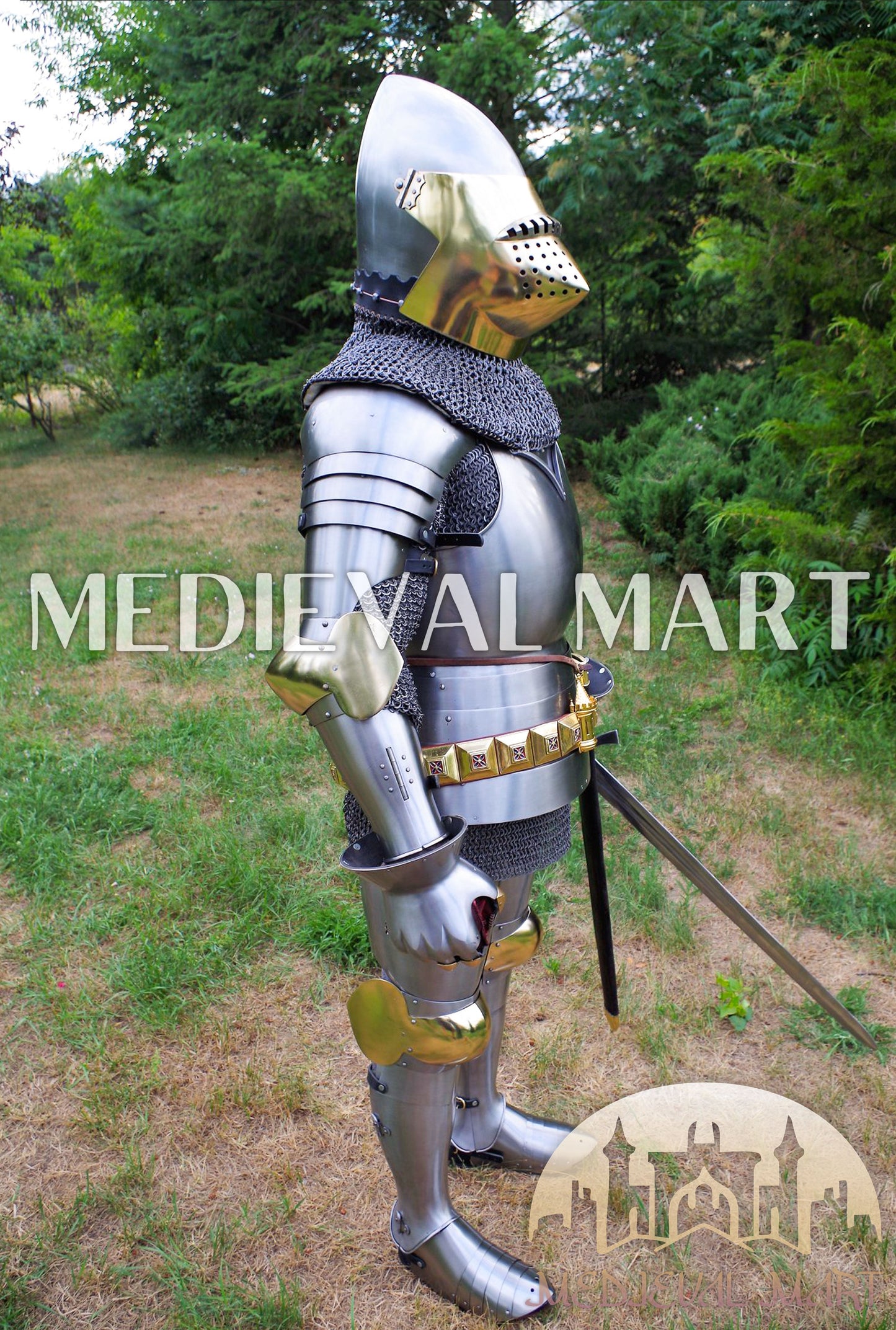 MEDIEVALMART FR Armure de Combat du XIVe Siècle – Ensemble Complet d’Armure de Buhurt avec Bassinet Klappvisor & Épée