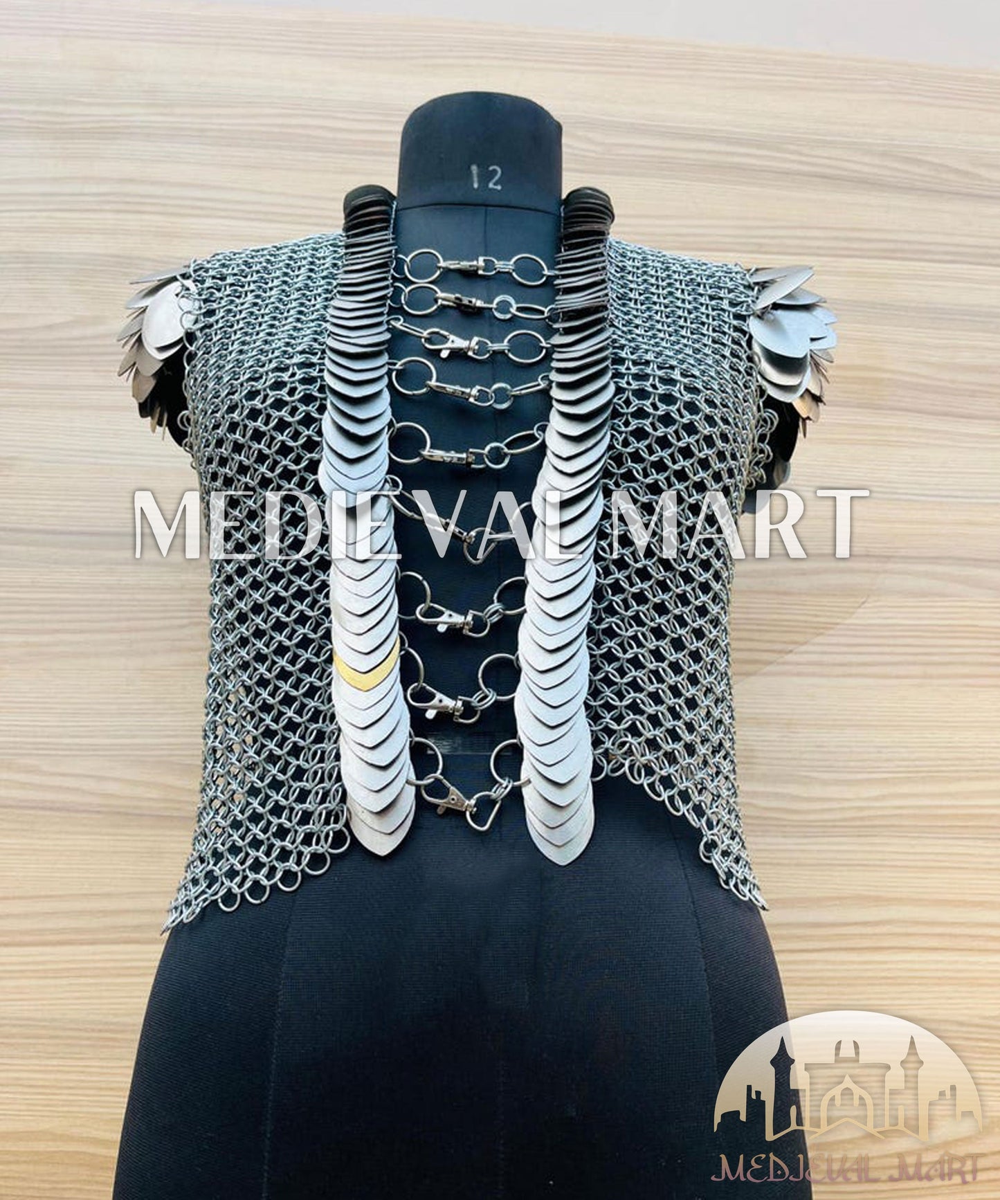 MEDIEVALMART FR Bouclier Viking Iconique Valhalla Noir/Gris – Ivar le Désossé avec Pointes en Fer | Cadeau pour Papa