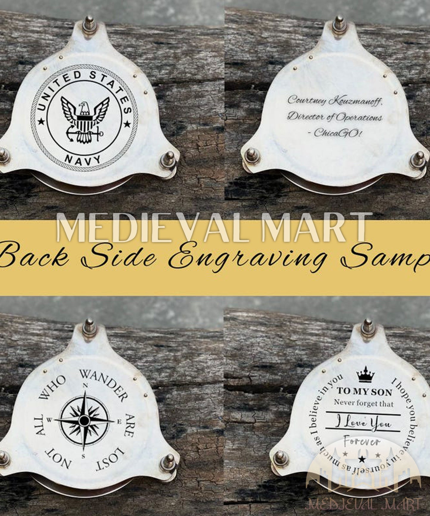 MEDIEVALMART FR Boussole Nautique Vintage Trip Gear en Laiton – Finition Or Brillant avec Base en Bois | Cadeau pour Maman