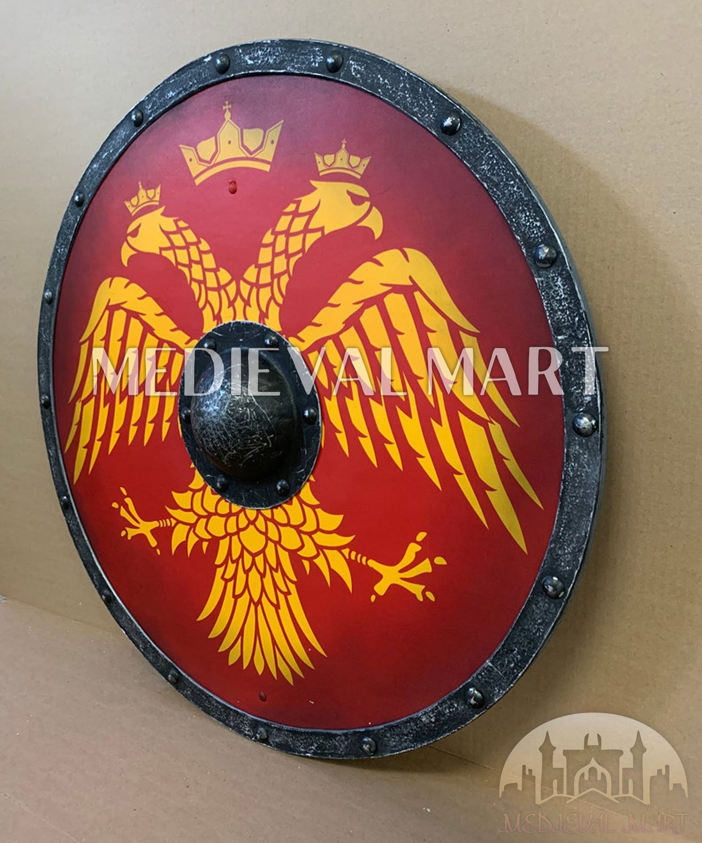 MEDIEVALMART FR Bouclier Viking Iconique Jarl Borg à Pointes en Fer – Bouclier Viking Battleworn | Cadeau pour Papa