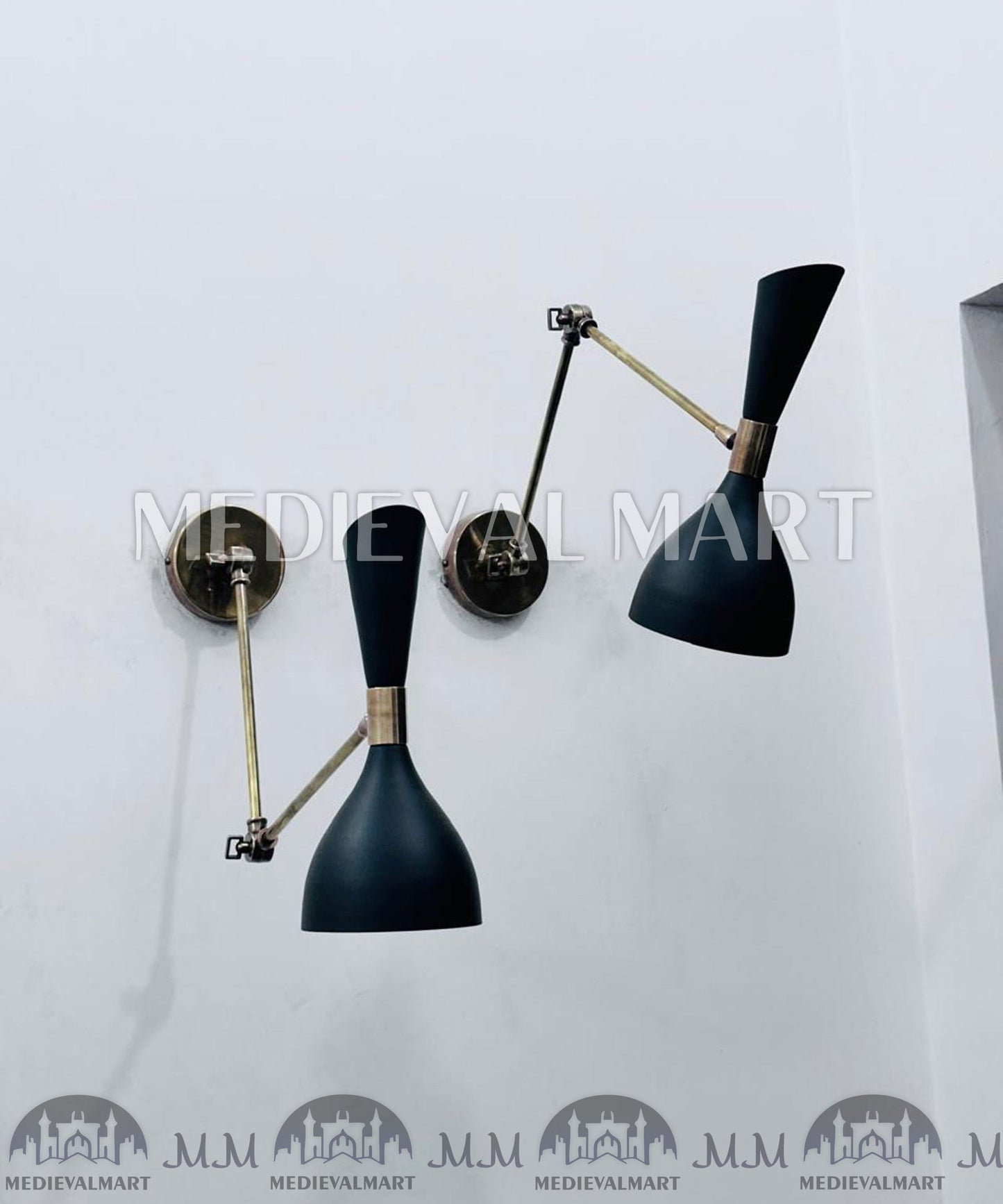 MEDIEVALMART FR Applique Murale À Double Cône En Laiton Marron, Lampe De Coiffeuse Fabriquée À La Main