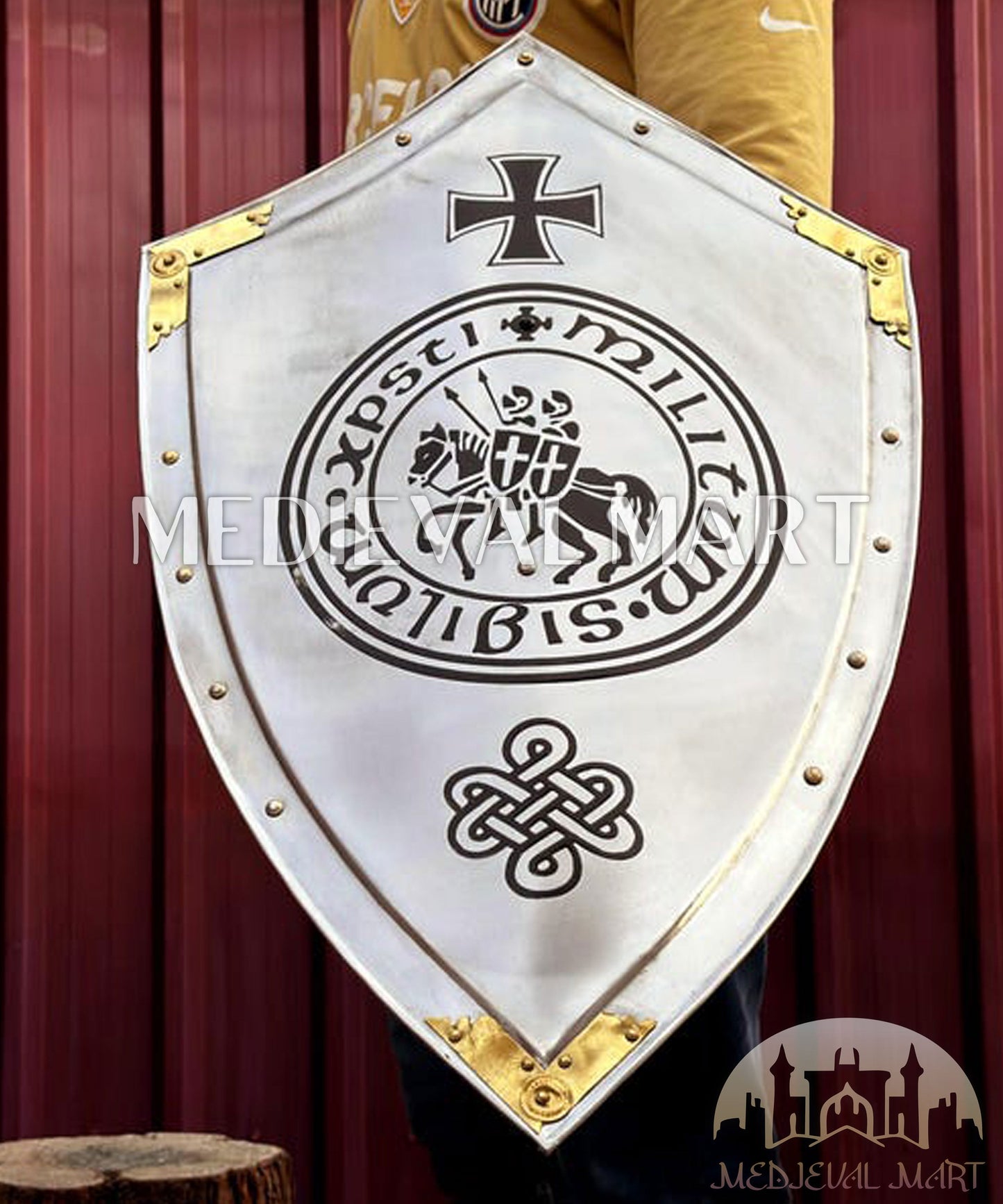 MEDIEVALMART FR Bouclier Médiéval Templier Inspiré de la Croix Zelda & Diable en Bois – Finition Bleue & Or | Cadeau pour Noël
