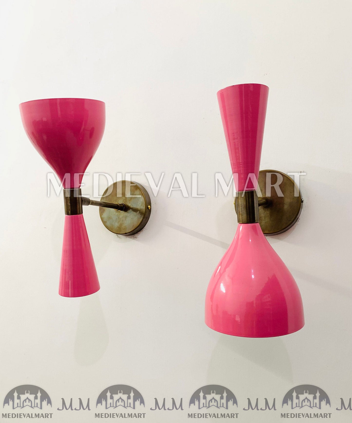 MEDIEVALMART FR Applique Murale À Double Cône En Laiton Marron, Lampe De Coiffeuse Fabriquée À La Main