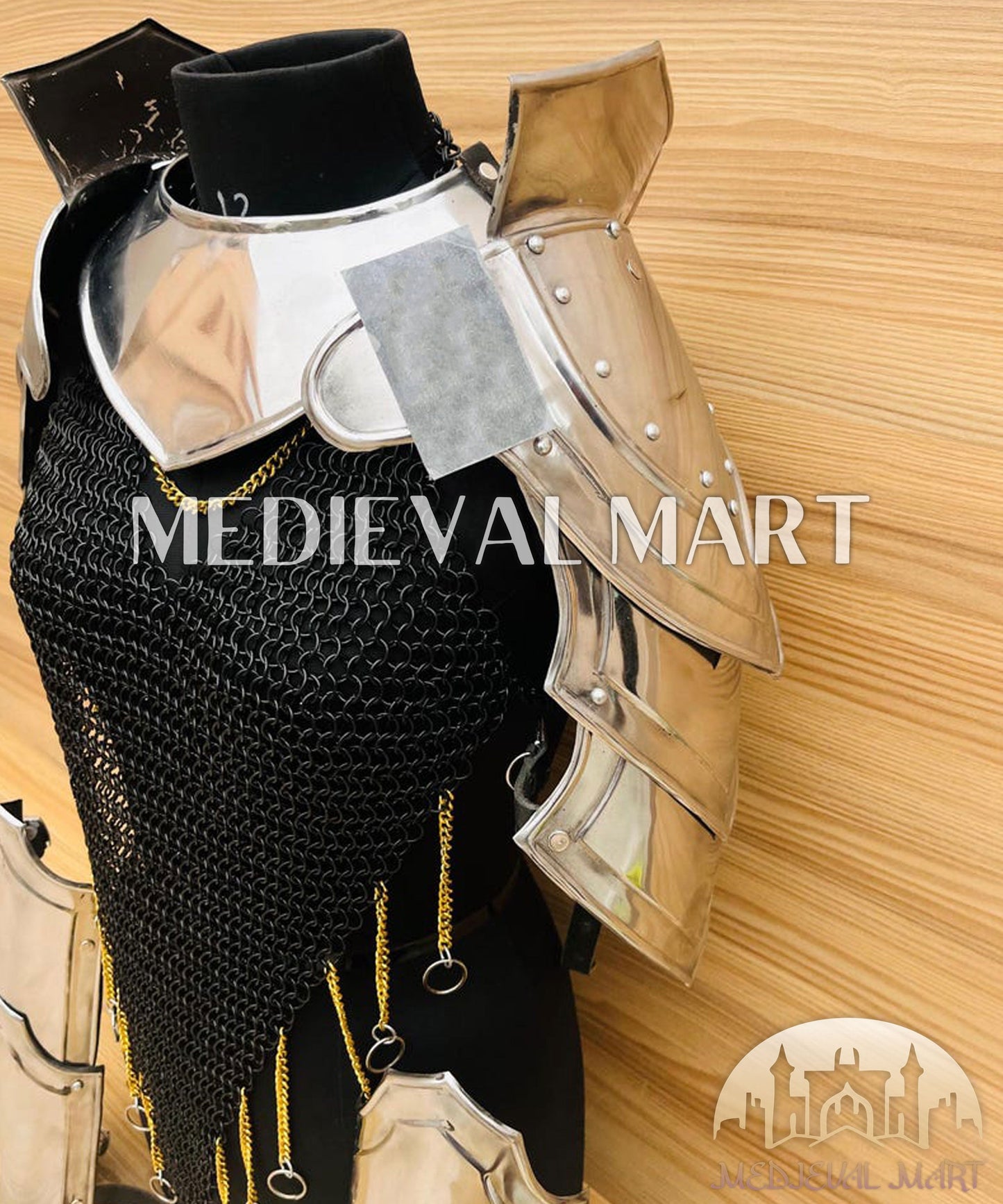 MEDIEVALMART FR Bouclier Viking Iconique Valhalla Noir/Gris – Ivar le Désossé avec Pointes en Fer | Cadeau pour Papa