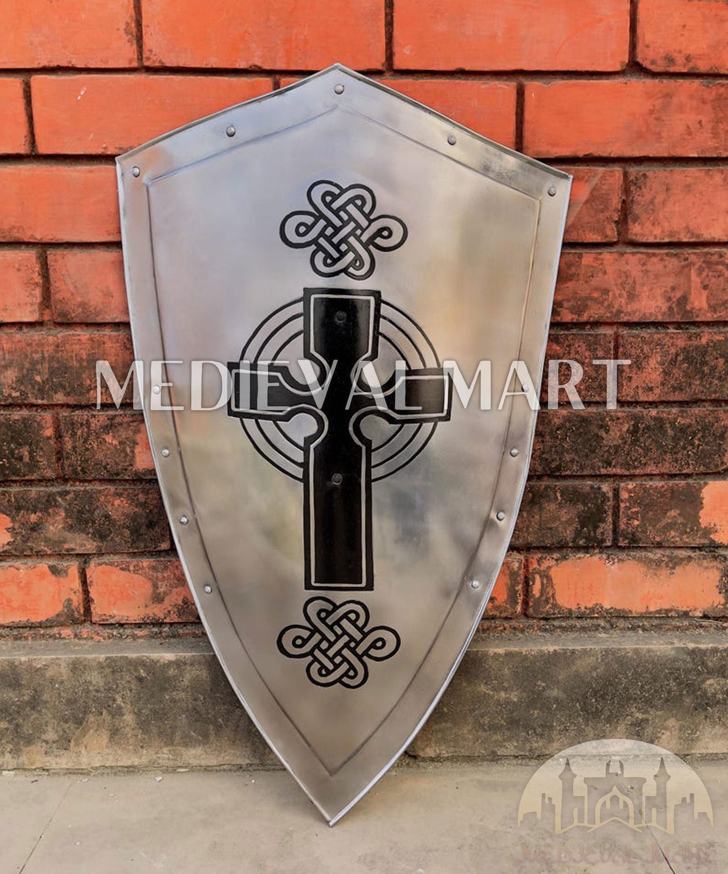 MEDIEVALMART FR Bouclier Médiéval Templier Inspiré de la Croix Zelda & Diable en Bois – Finition Bleue & Or | Cadeau pour Noël