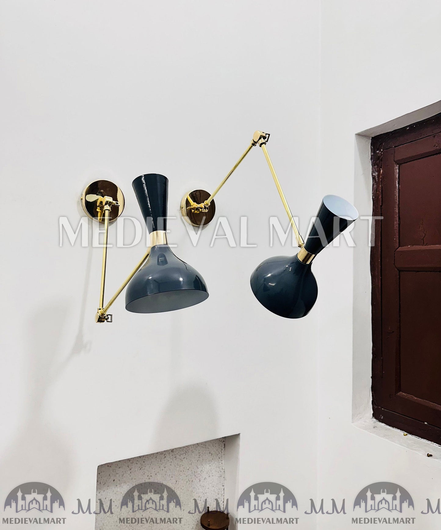 MEDIEVALMART FR Applique Murale À Double Cône En Laiton Marron, Lampe De Coiffeuse Fabriquée À La Main