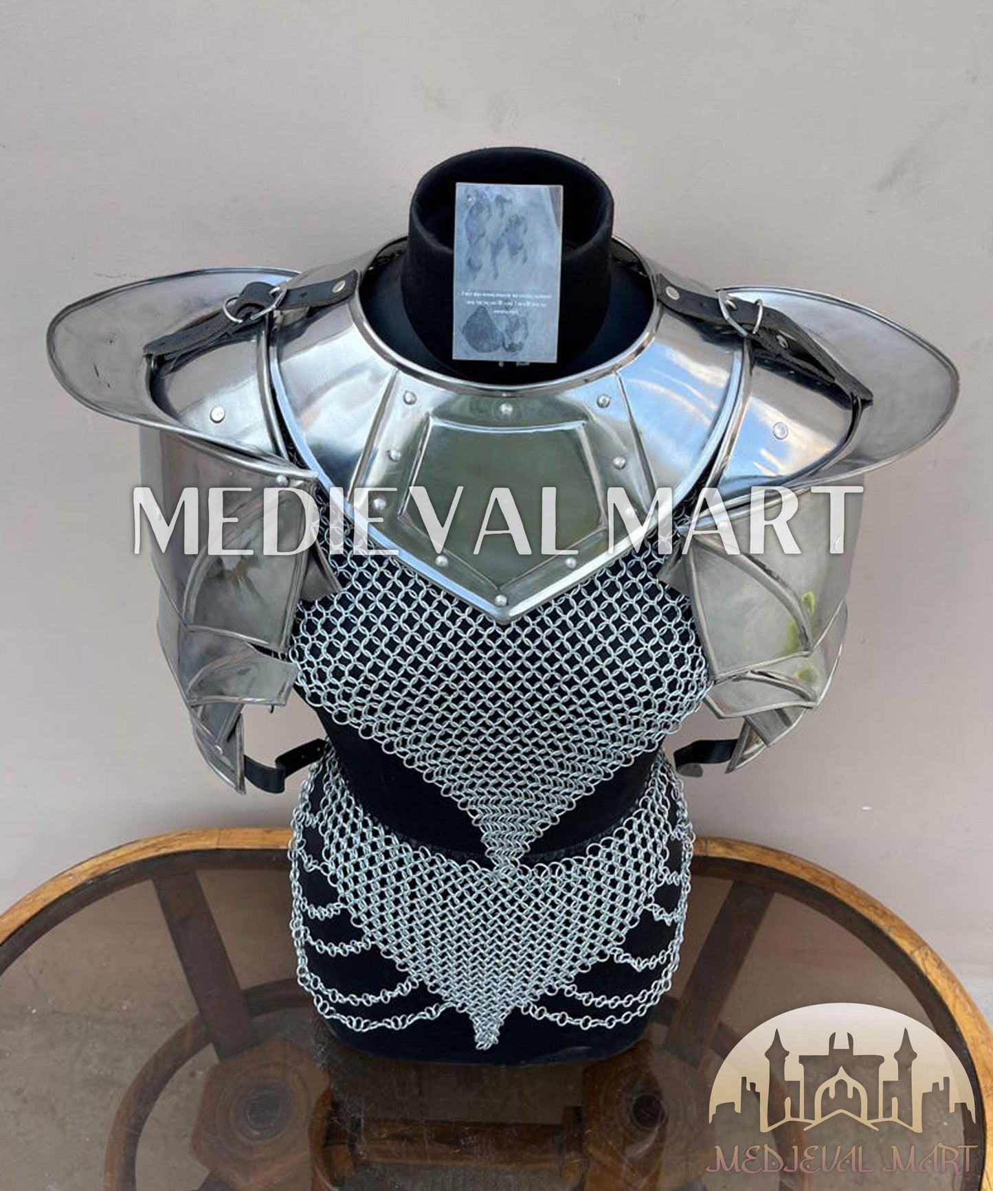 MEDIEVALMART FR Bouclier Viking Iconique Valhalla Noir/Gris – Ivar le Désossé avec Pointes en Fer | Cadeau pour Papa