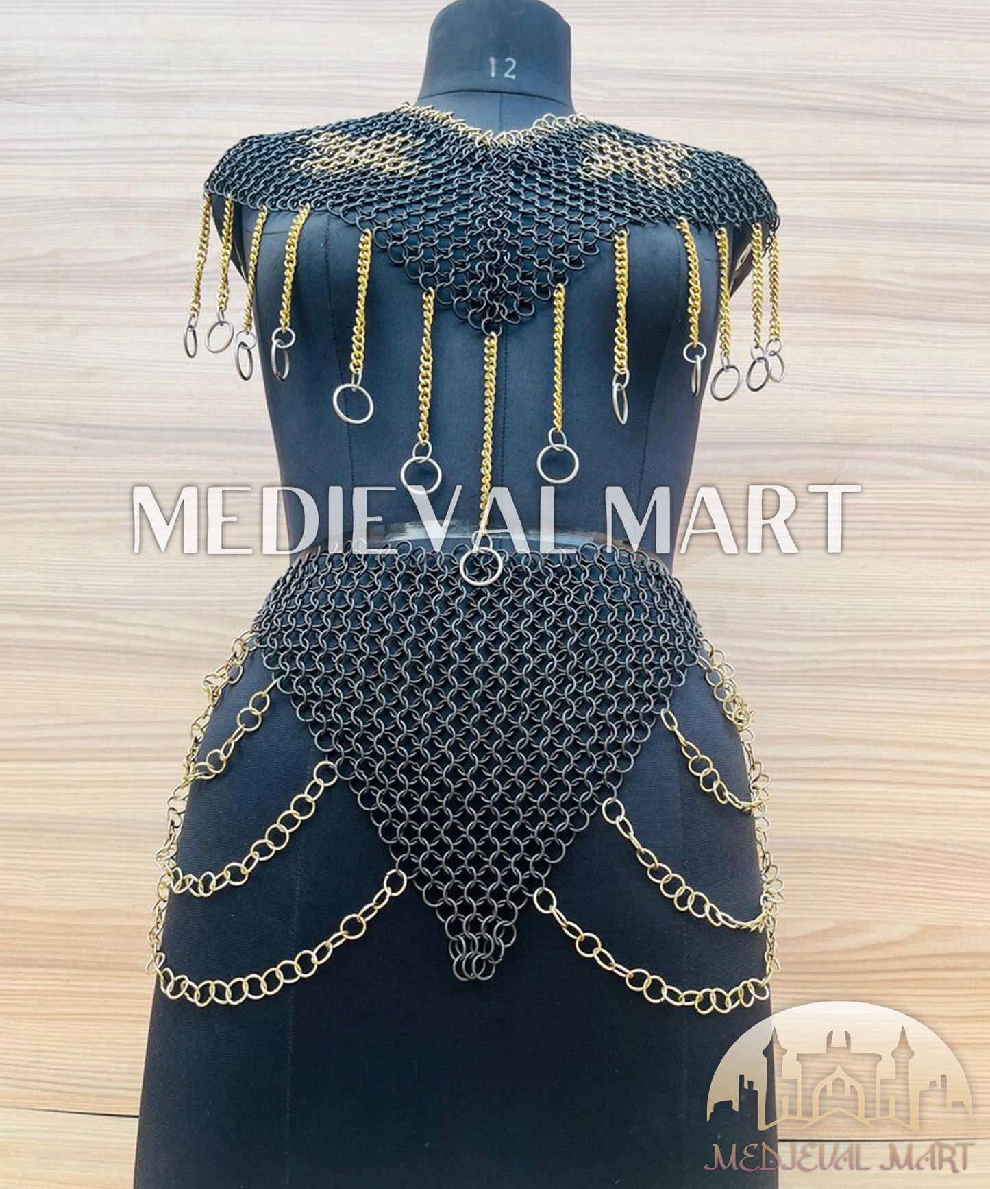 MEDIEVALMART FR Bouclier Viking Iconique Valhalla Noir/Gris – Ivar le Désossé avec Pointes en Fer | Cadeau pour Papa