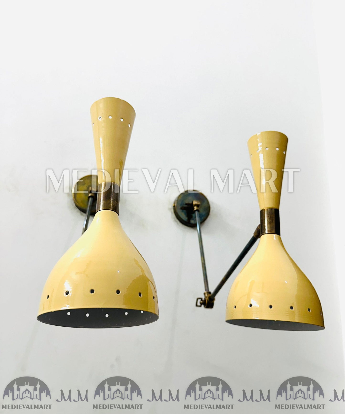 MEDIEVALMART FR Applique Murale À Double Cône En Laiton Marron, Lampe De Coiffeuse Fabriquée À La Main