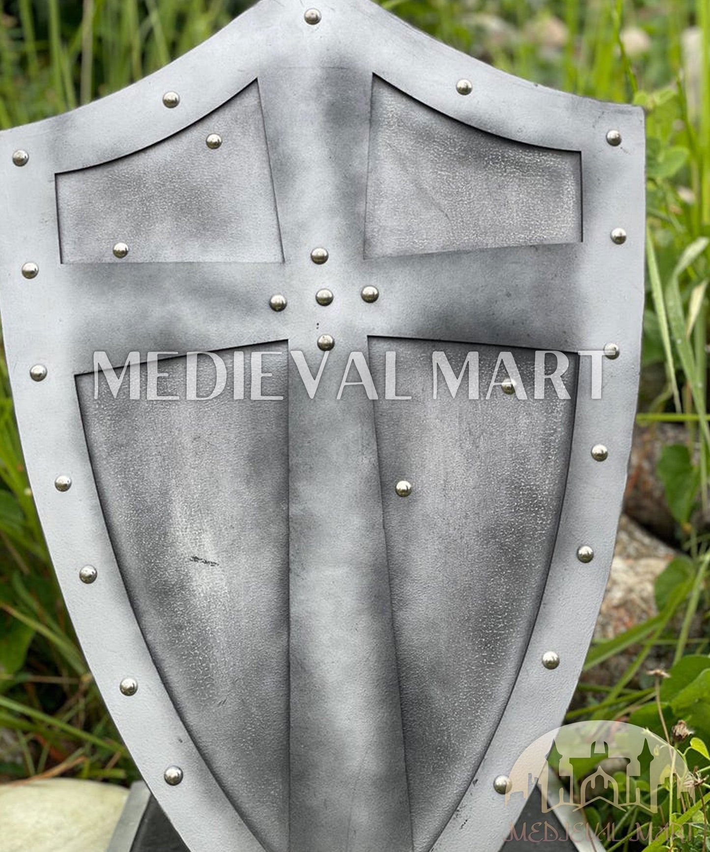 MEDIEVALMART FR Bouclier Médiéval Templier Inspiré de la Croix Zelda & Diable en Bois – Finition Bleue & Or | Cadeau pour Noël