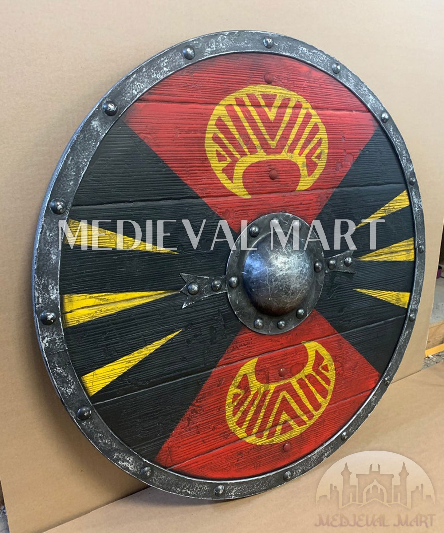 MEDIEVALMART FR Bouclier Viking Iconique Jarl Borg à Pointes en Fer – Bouclier Viking Battleworn | Cadeau pour Papa