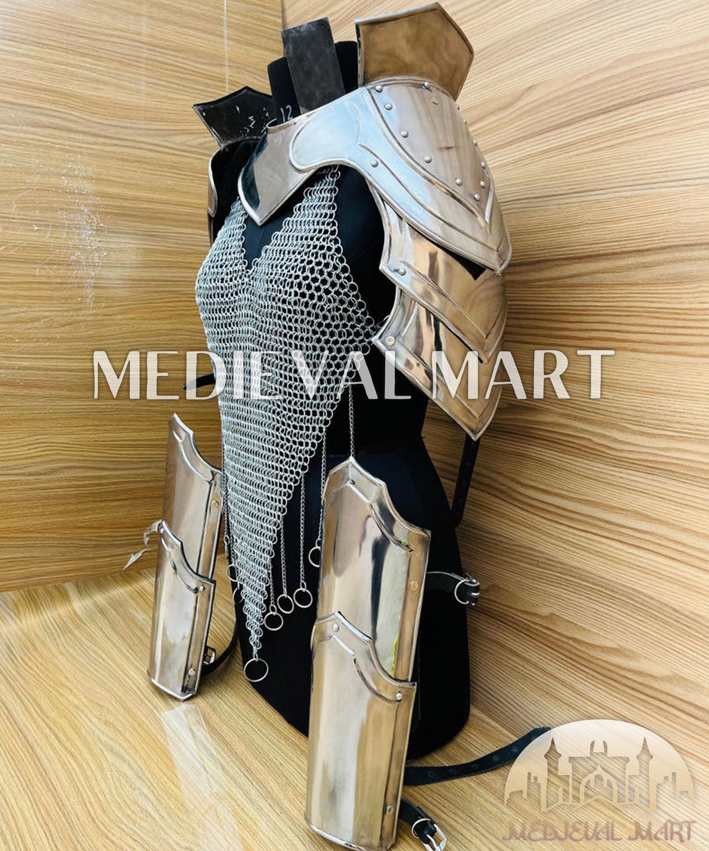 MEDIEVALMART FR Bouclier Viking Iconique Valhalla Noir/Gris – Ivar le Désossé avec Pointes en Fer | Cadeau pour Papa