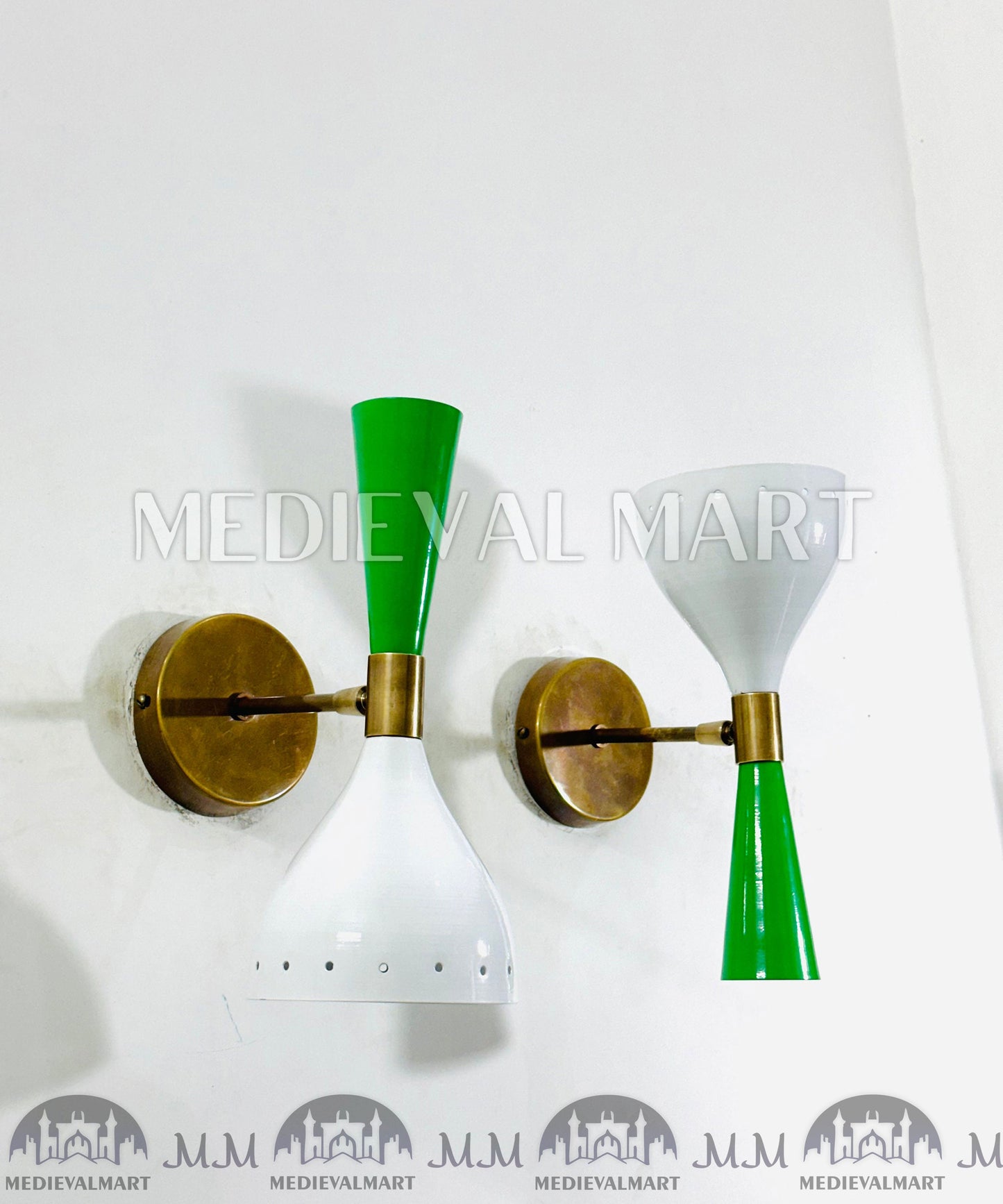 MEDIEVALMART FR Applique Murale À Double Cône En Laiton Marron, Lampe De Coiffeuse Fabriquée À La Main