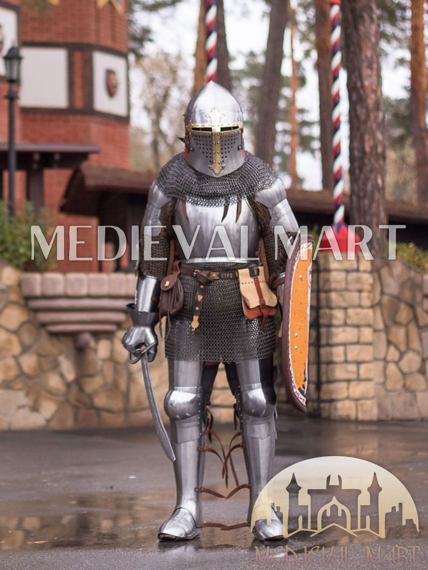 MEDIEVALMART FR Armure de Combat du XIVe Siècle – Ensemble Complet d’Armure de Buhurt avec Bassinet Klappvisor & Épée