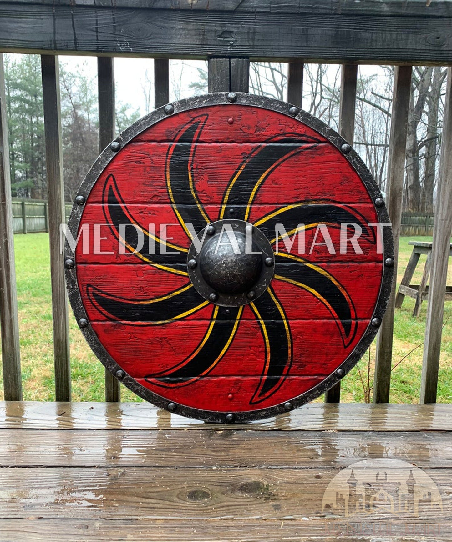 MEDIEVALMART FR Bouclier Viking Iconique Jarl Borg à Pointes en Fer – Bouclier Viking Battleworn | Cadeau pour Papa