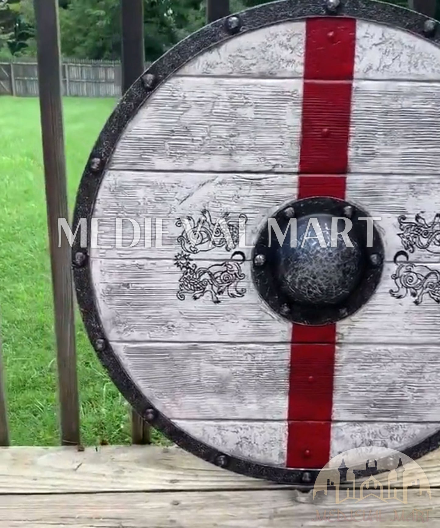 MEDIEVALMART FR Bouclier Viking Iconique Jarl Borg à Pointes en Fer – Bouclier Viking Battleworn | Cadeau pour Papa