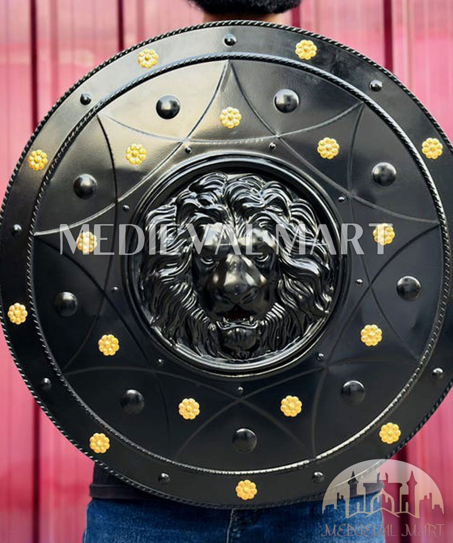 MEDIEVALMART FR Bouclier Médiéval Templier Inspiré de la Croix Zelda & Diable en Bois – Finition Bleue & Or | Cadeau pour Noël