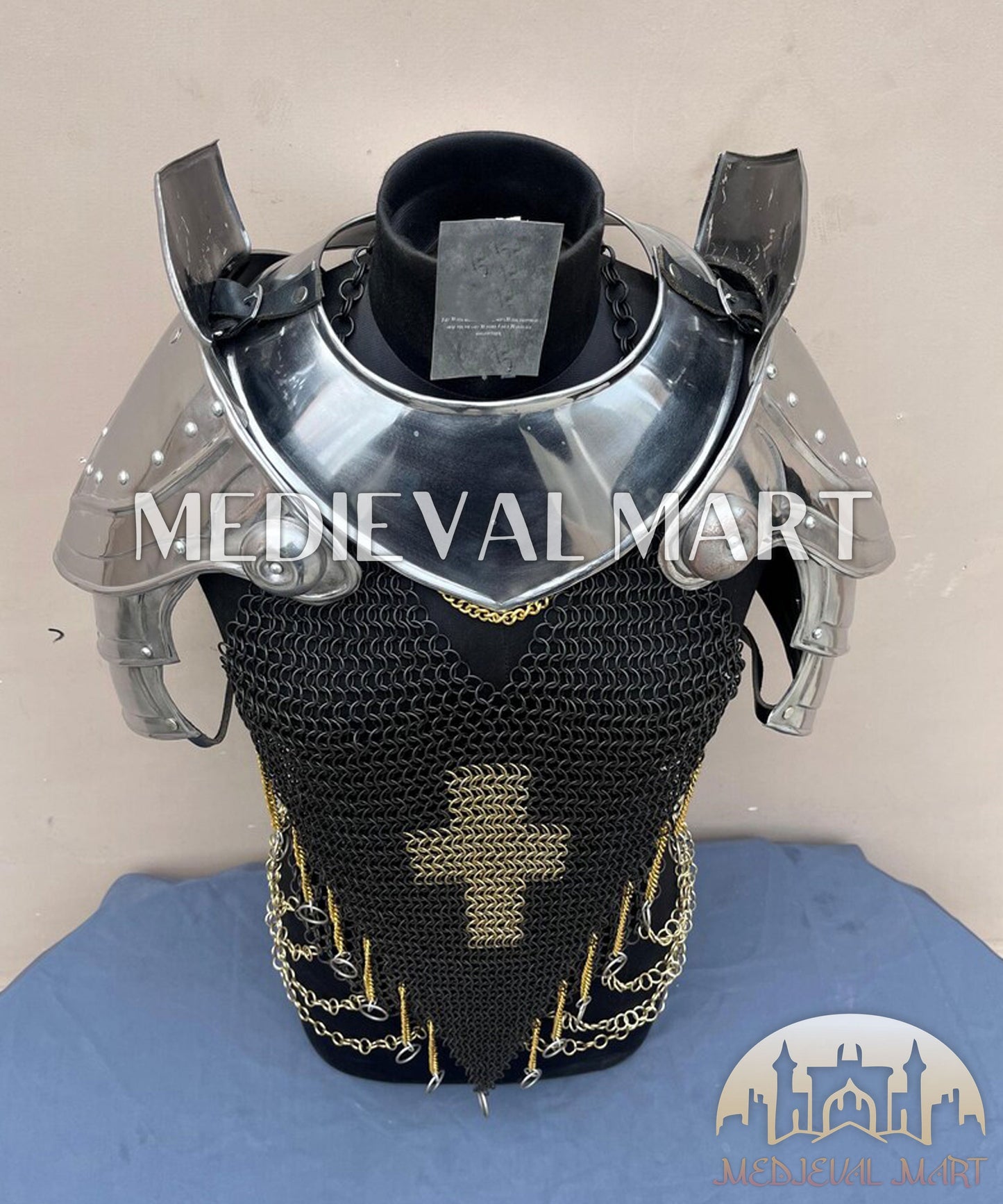 MEDIEVALMART FR Bouclier Viking Iconique Valhalla Noir/Gris – Ivar le Désossé avec Pointes en Fer | Cadeau pour Papa