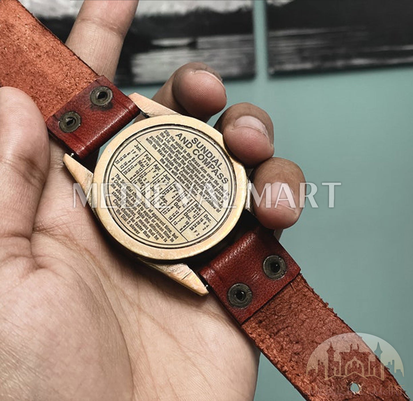 MEDIEVALMART FR Boussole Nautique Vintage Trip Gear en Laiton – Finition Or Brillant avec Base en Bois | Cadeau pour Maman