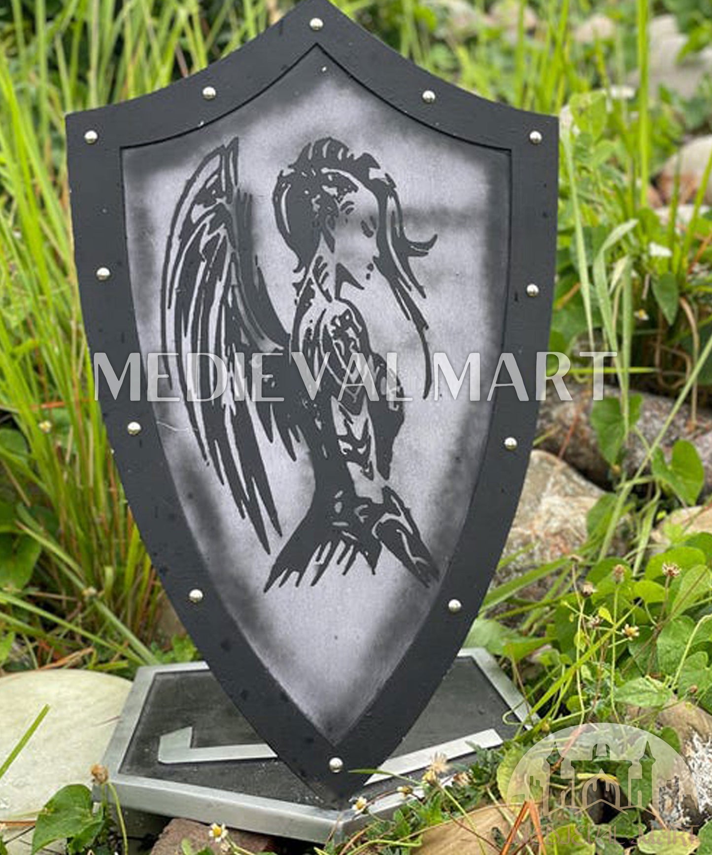 MEDIEVALMART FR Bouclier Médiéval Templier Inspiré de la Croix Zelda & Diable en Bois – Finition Bleue & Or | Cadeau pour Noël